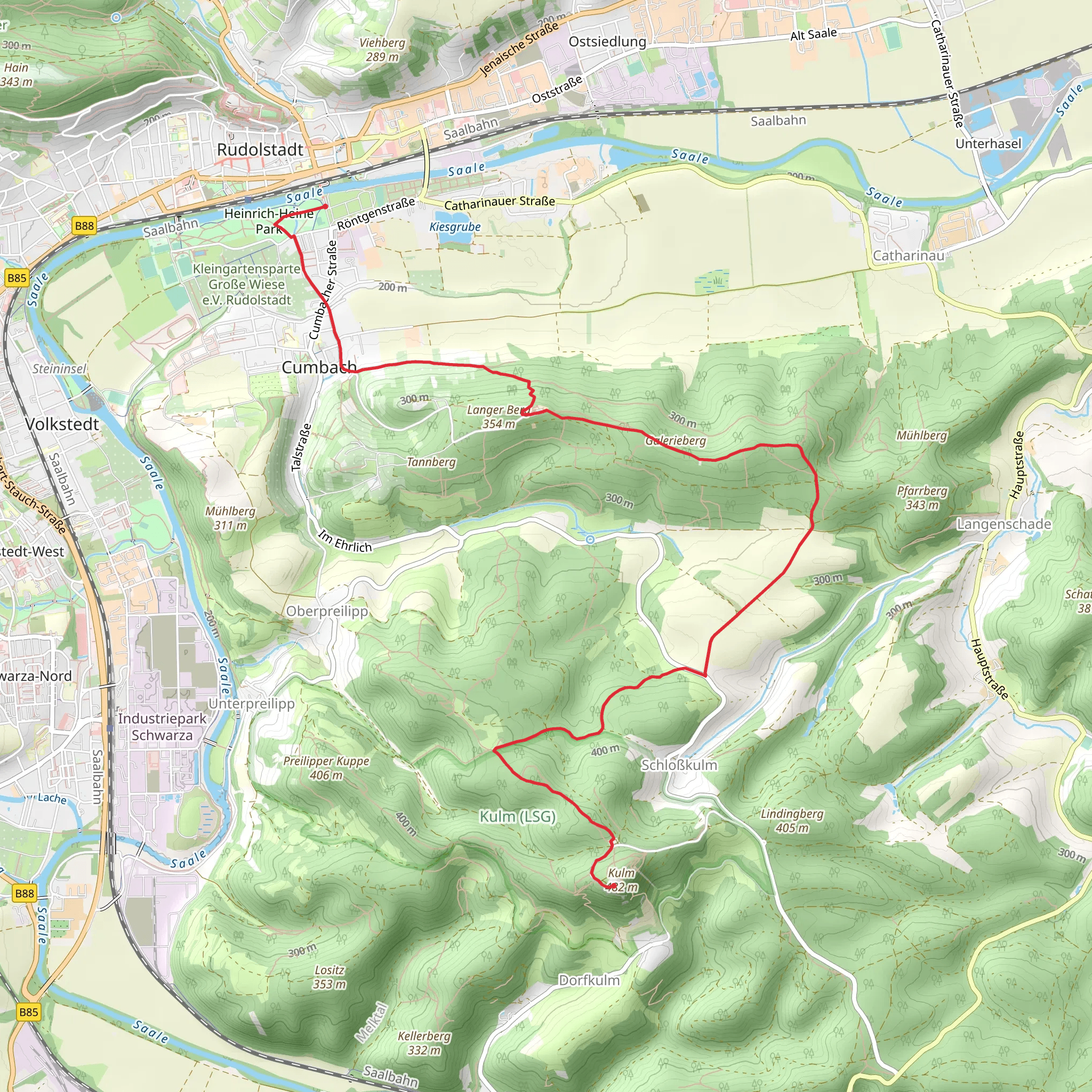 Rudolstadt to Kulm via Lutherweg Thueringen mobile static map