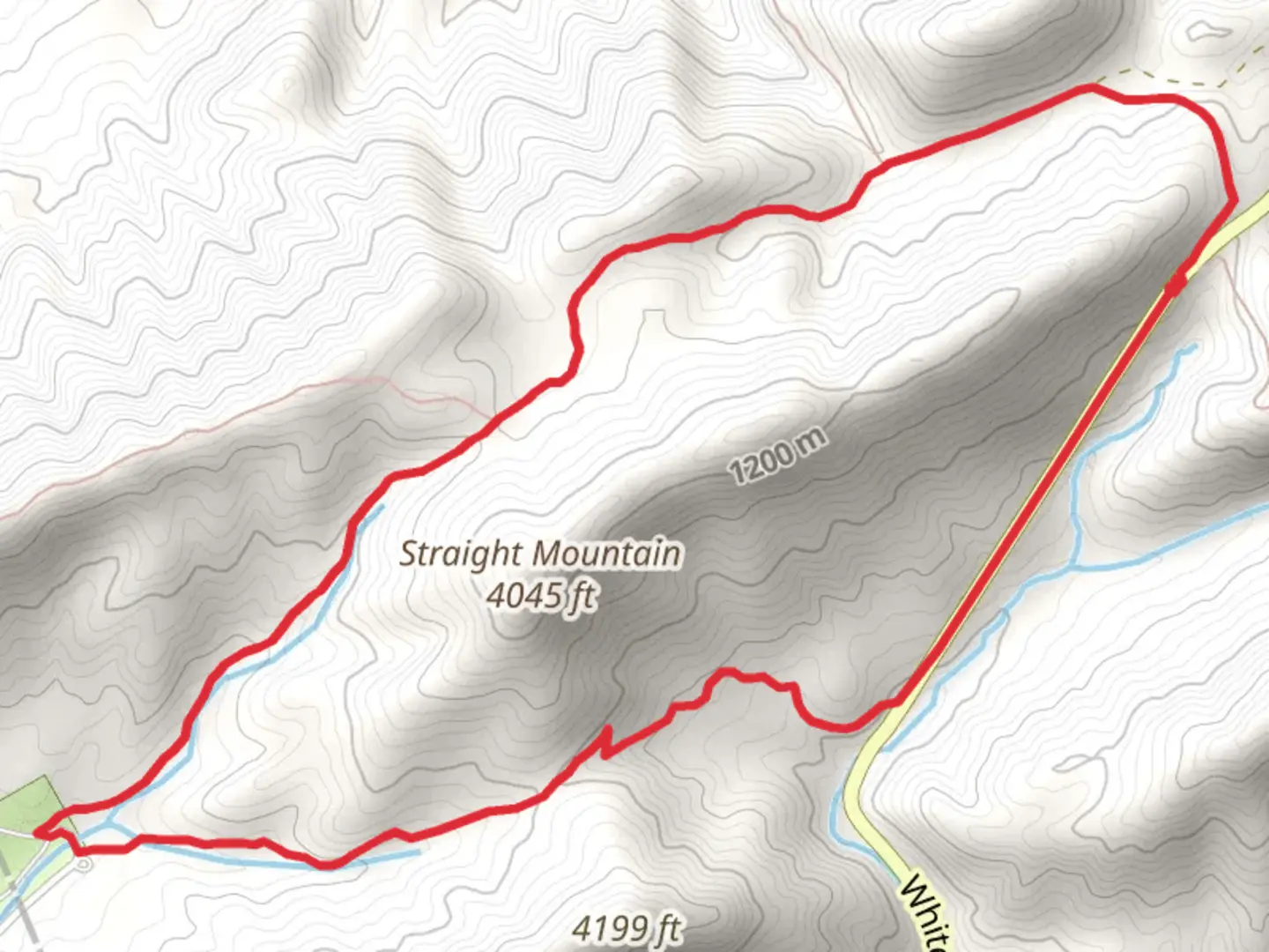 An image depicting the trail Whitetop Road, Iron Mountain and Straight Branch Loop Trail and its surrounding area.