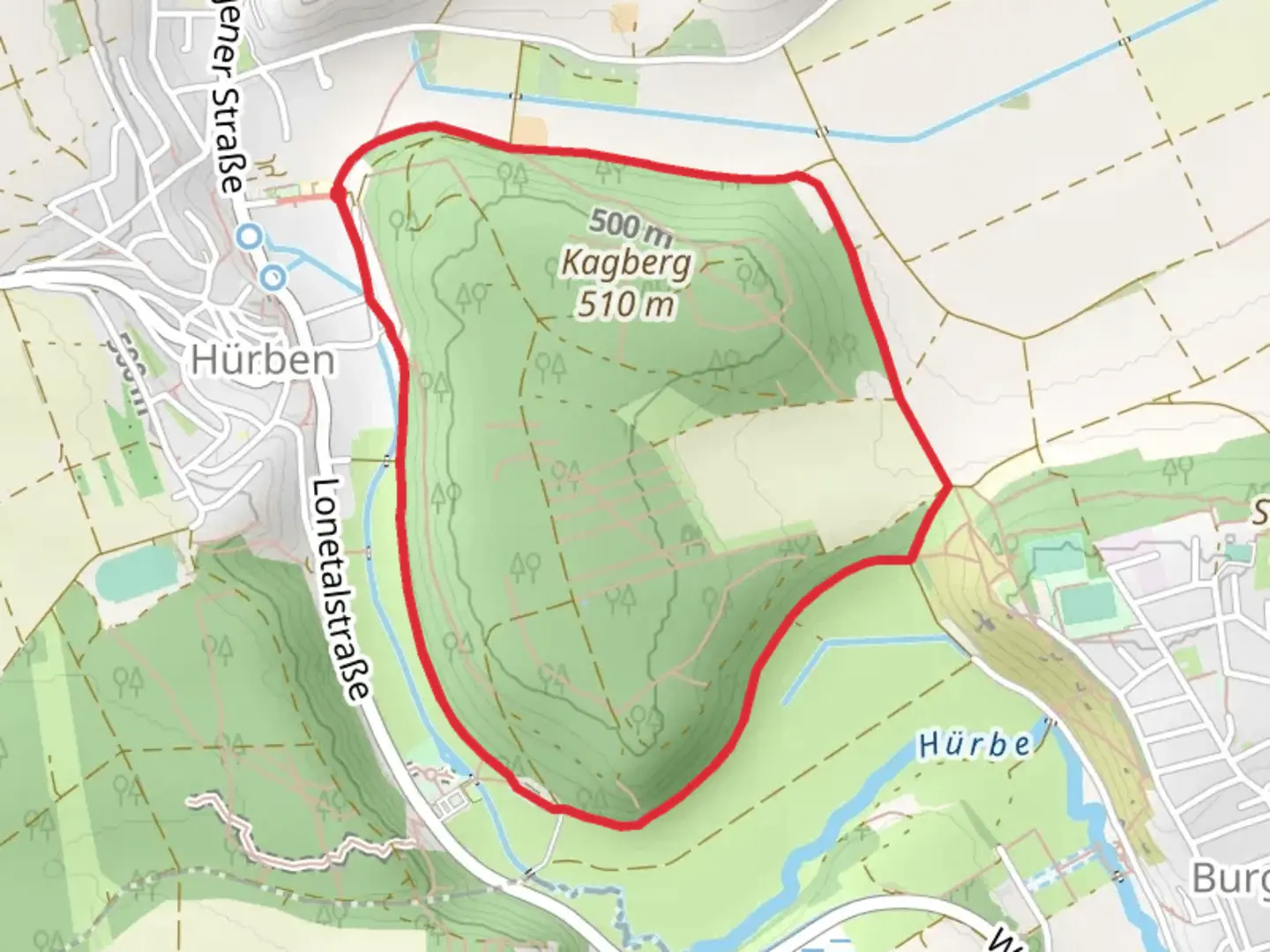 An image depicting the trail Jakobswegle am Kagberg Loop and its surrounding area.