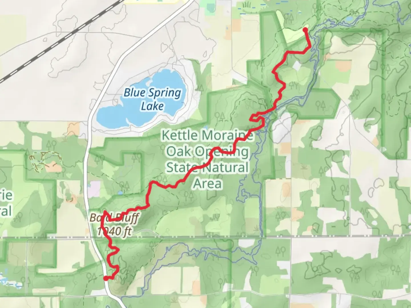 An image depicting the trail Ice Age Trail from Little Prairie Road and its surrounding area.