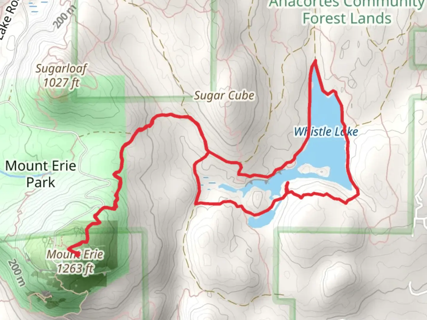 An image depicting the trail Whistle Lake and Toot Swamp Loop and its surrounding area.