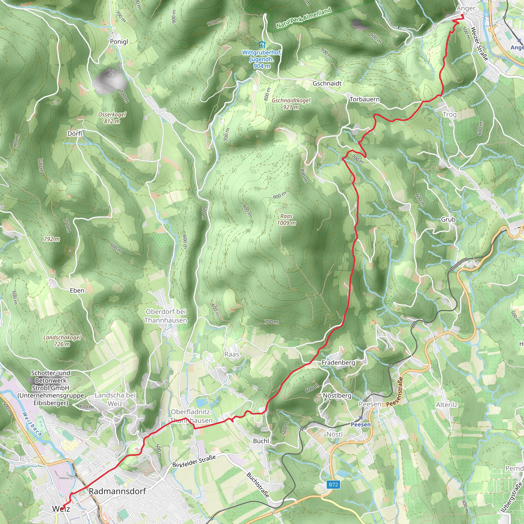 From Weiz to Anger mobile static map