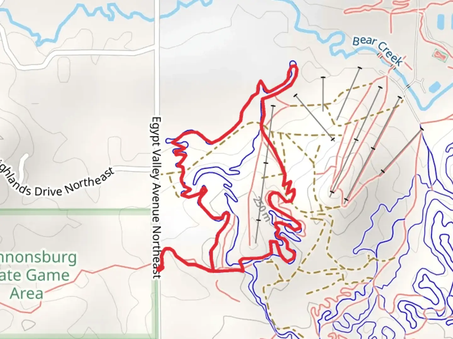 An image depicting the trail Triple East and West Loop and its surrounding area.