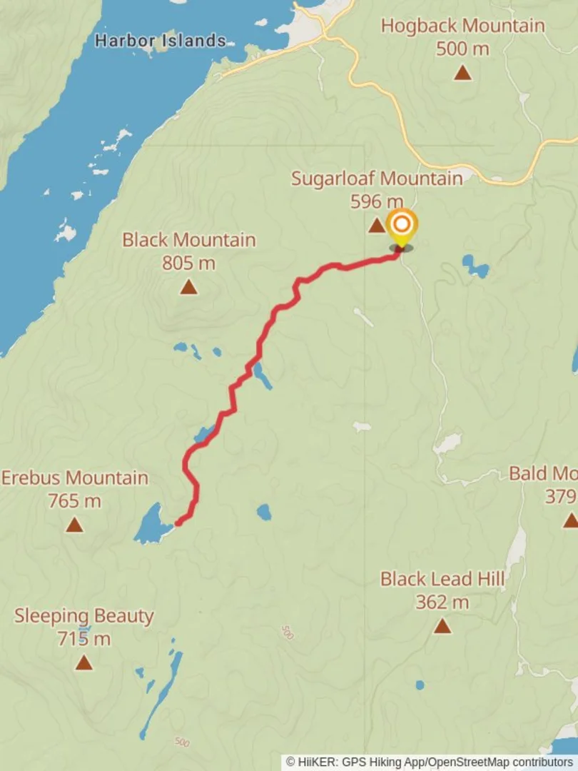 An image depicting the trail Fishbrook Pond via Black Mountain Summit Trail and its surrounding area.