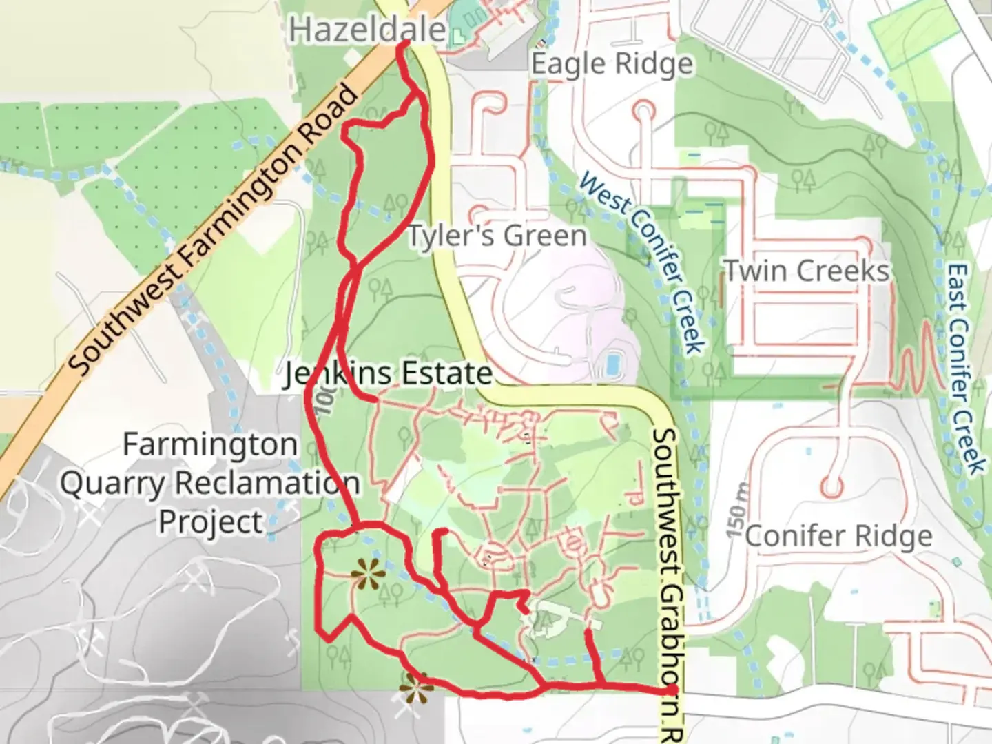 An image depicting the trail Jenkins Estate - West and its surrounding area.