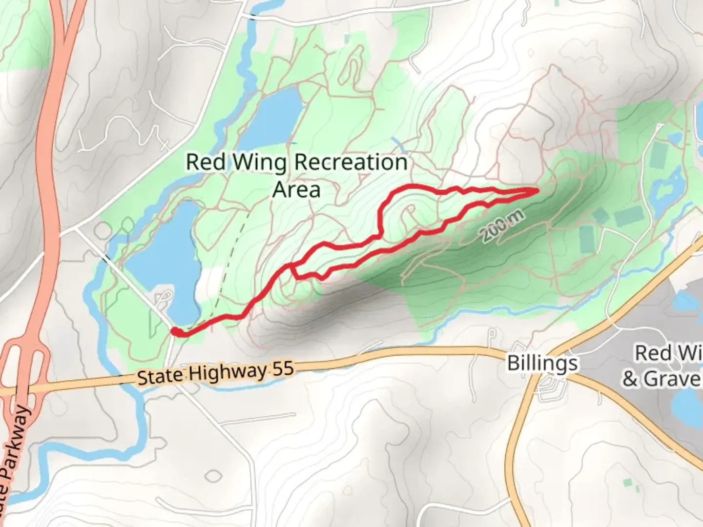 An image depicting the trail Red and Yellow Loop Trail - Red Wing Recreation Center and its surrounding area.