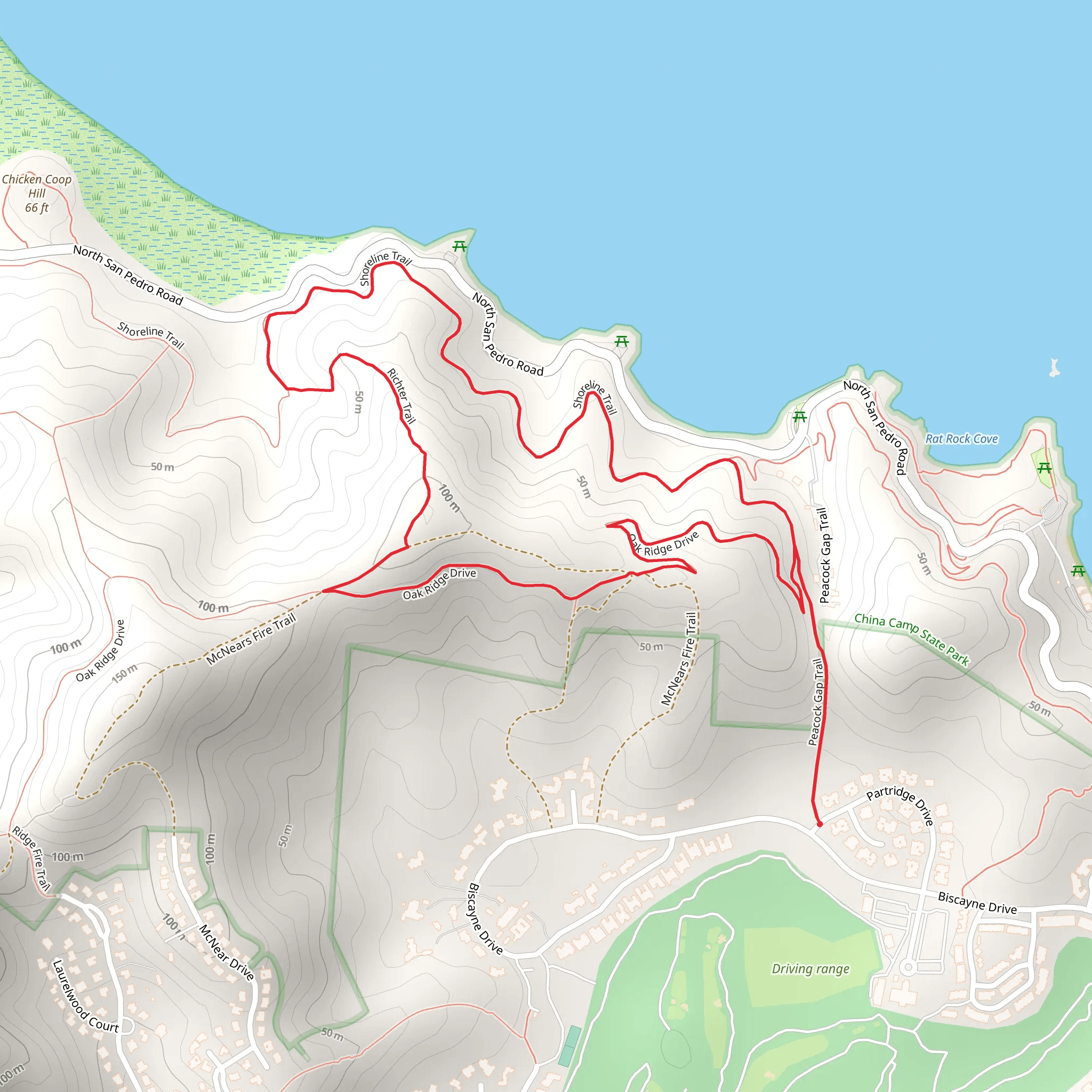 Peacock Gap Trail, Shoreline Trail and Richter Loop Trail mobile static map