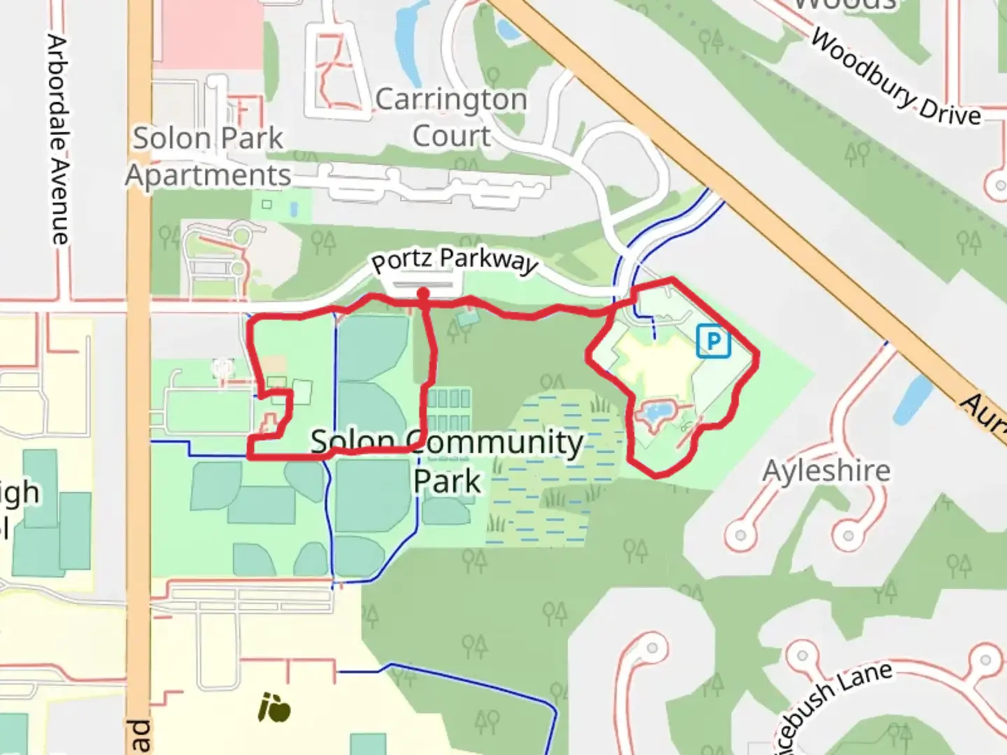 An image depicting the trail Solon Community Park Loop and its surrounding area.