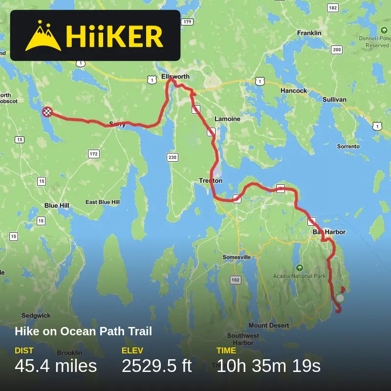 A map preview of the recording Hike on Ocean Path Trail.