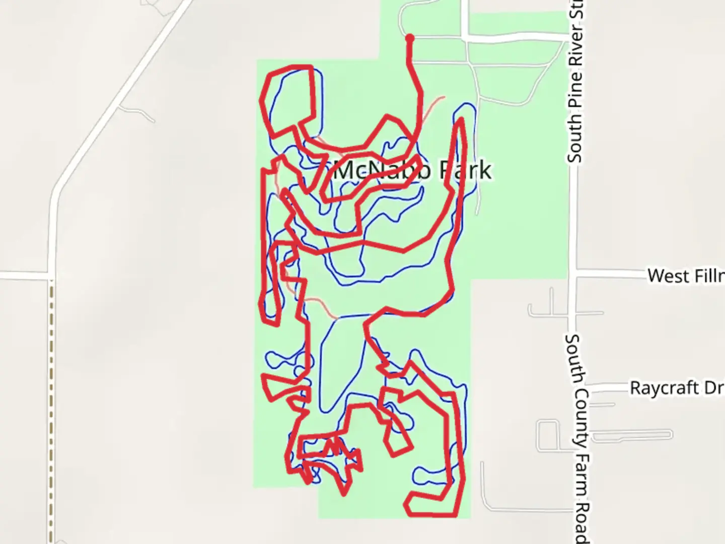 An image depicting the trail McNabb Park - Jailhouse Trail and its surrounding area.