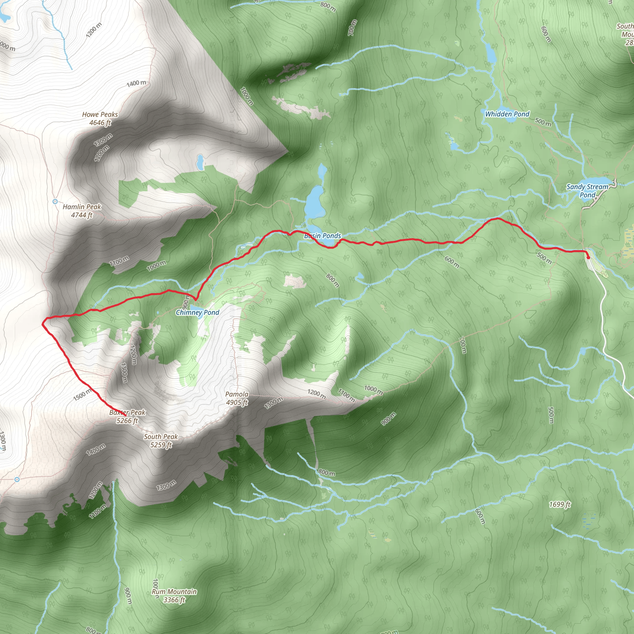 Mount Katahdin and Chimney Pond Trail mobile static map
