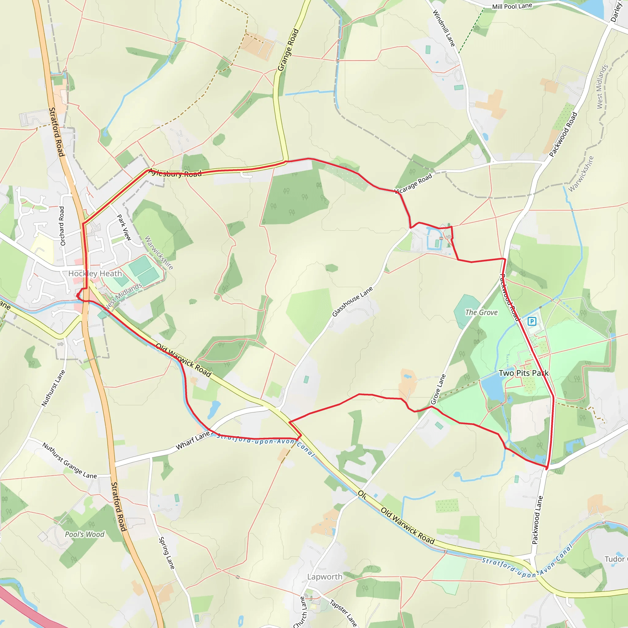 Hockey Heath Loop via Packwood House mobile static map