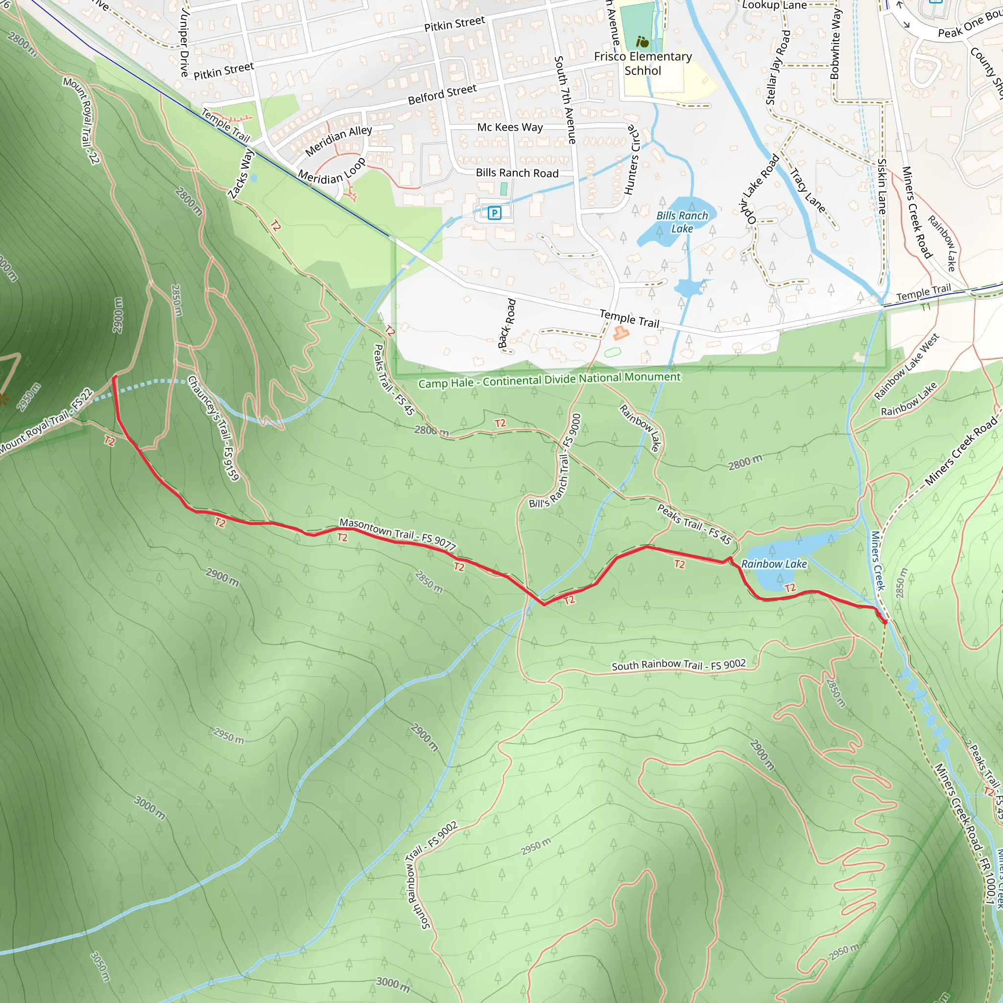 Rainbow Lake via Mason Town Trail mobile static map