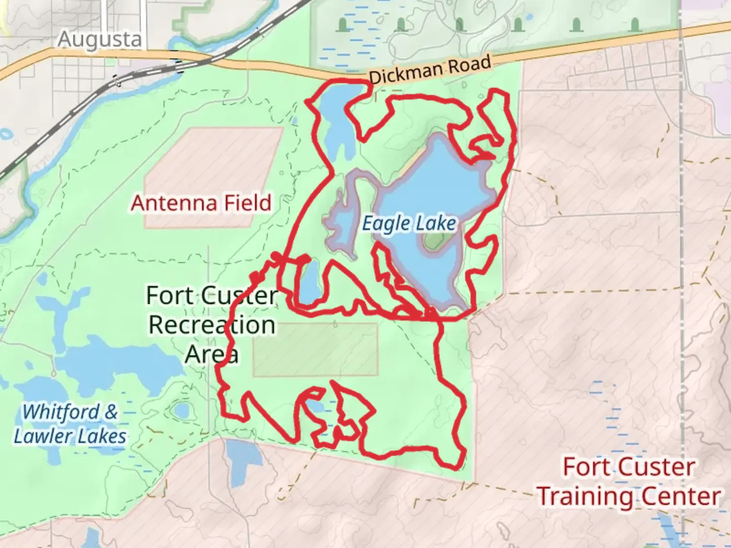 An image depicting the trail Eagle Lake via Yellow, Green Trail and its surrounding area.