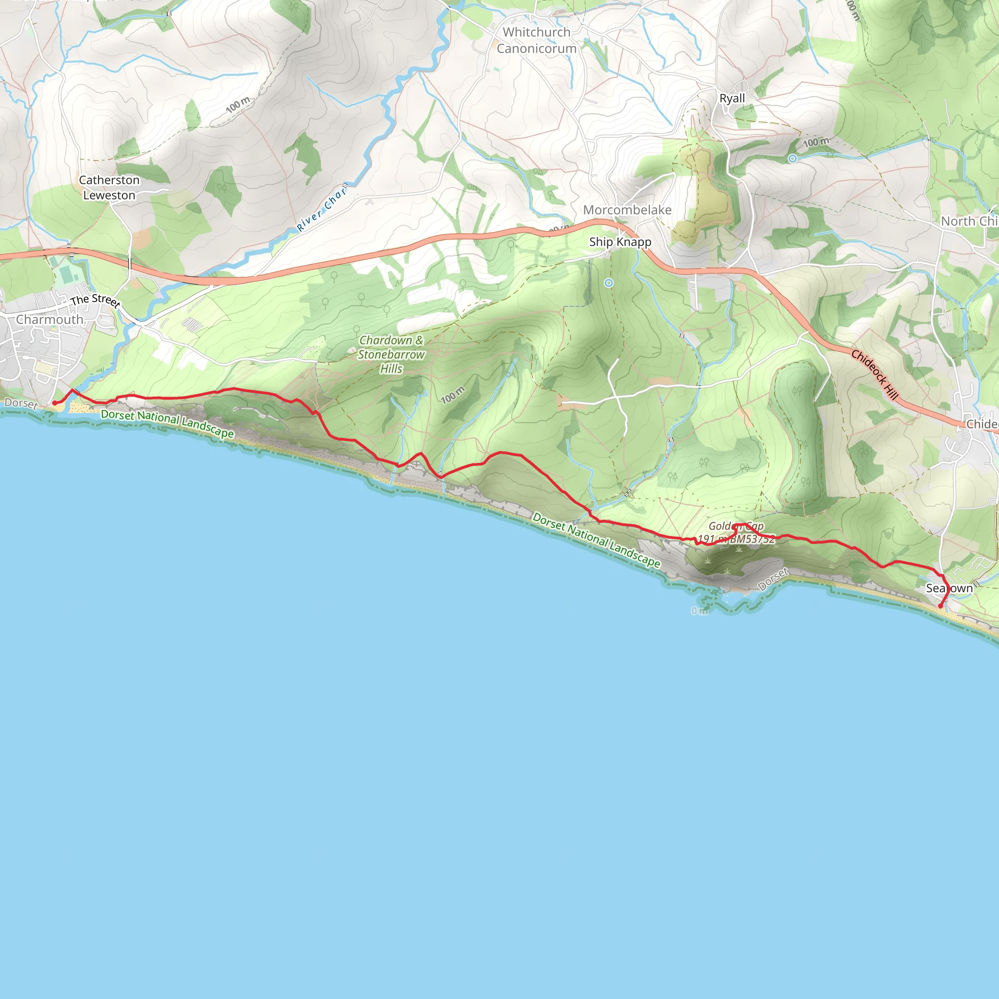 Seatown from Charmouth via Golden Cap mobile static map