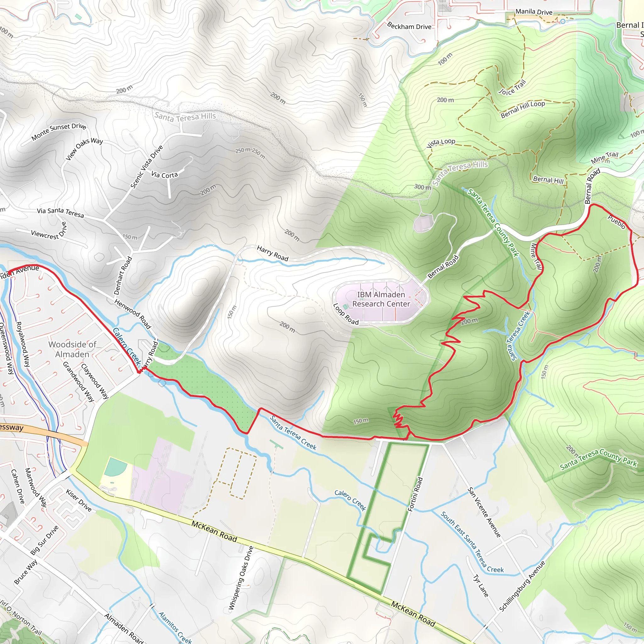 Stile Ranch and Fortini Trail Loop via Calero Creek Trail mobile static map