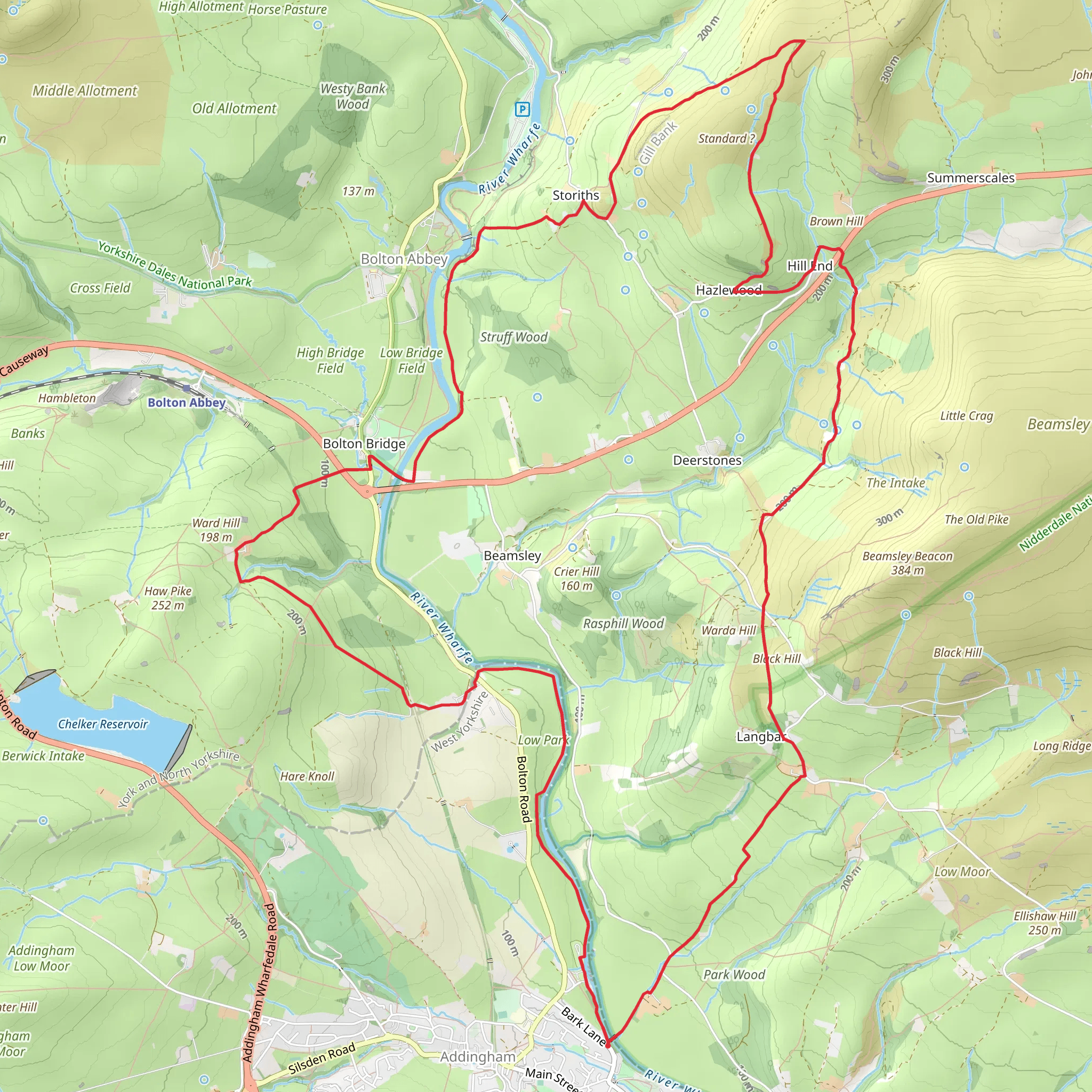 Beamsley Beacon and Bolton Abbey from Addingham mobile static map