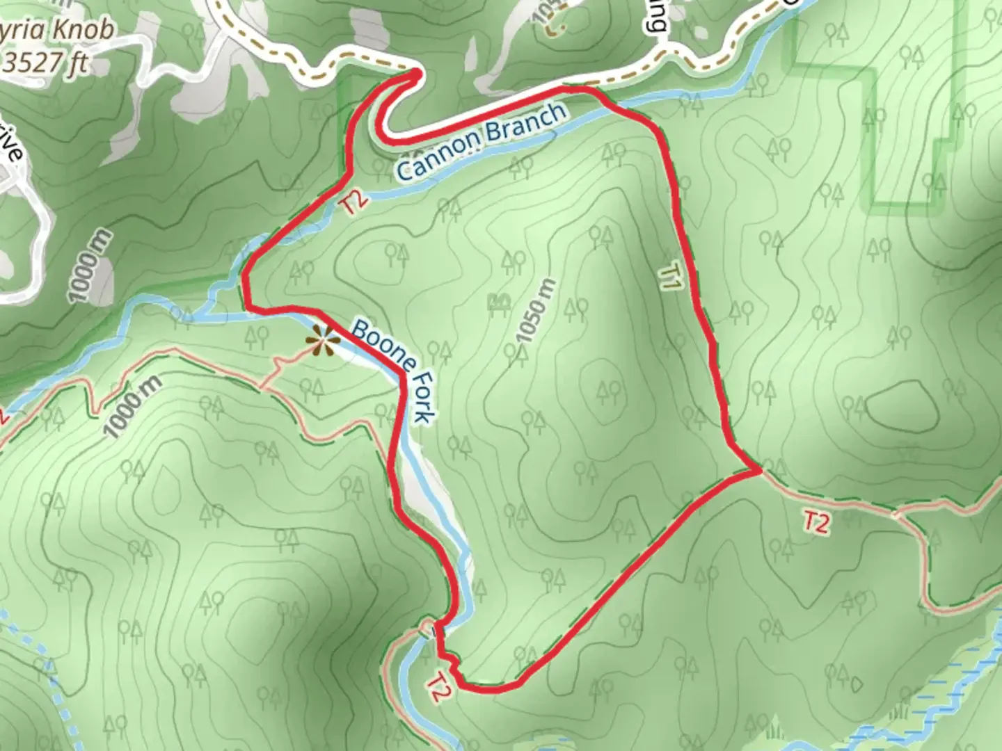 An image depicting the trail Old John's River Road and Mountains-to-Sea Loop Trail and its surrounding area.