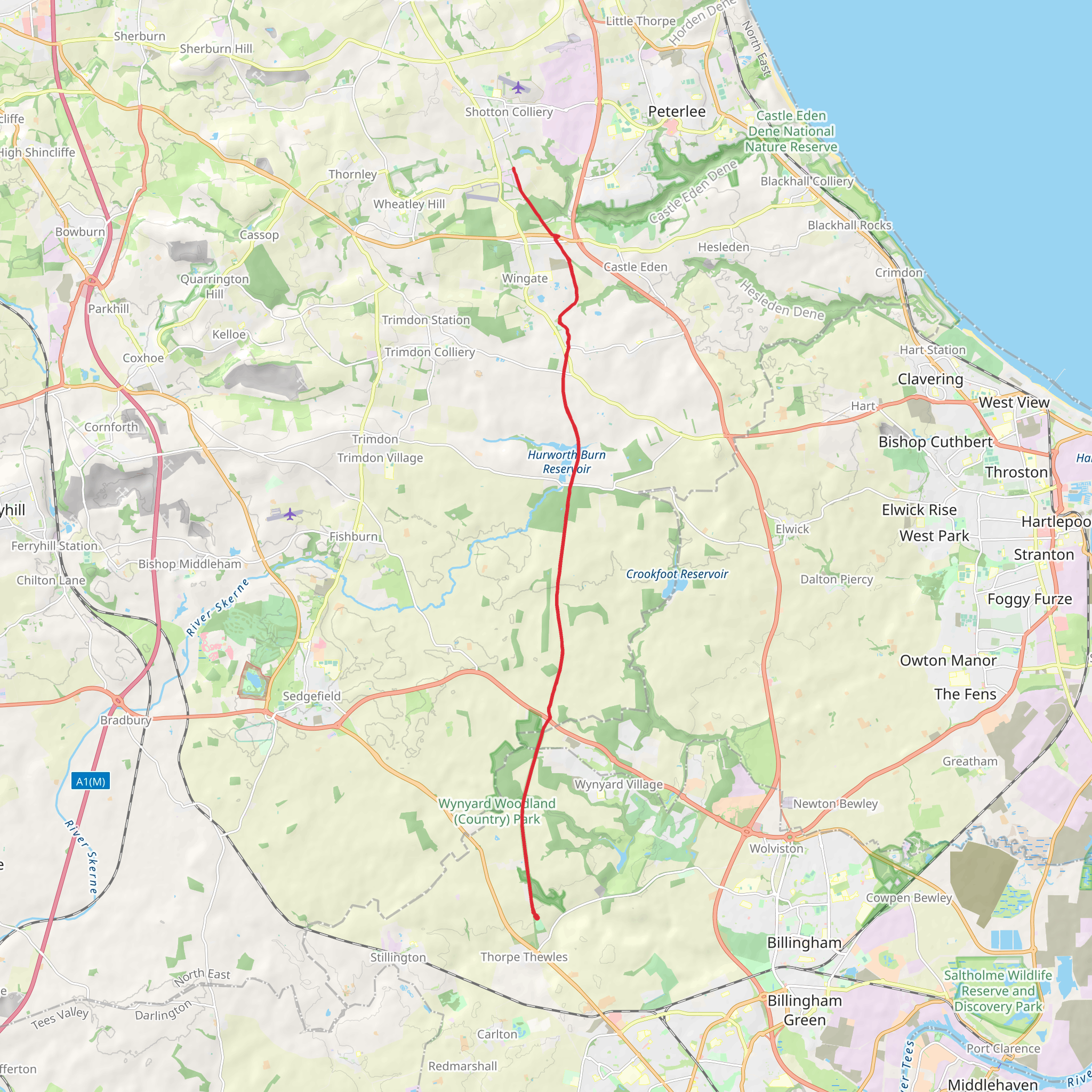 Wynyard Woodland Park Planetarium to Shotton Walk mobile static map