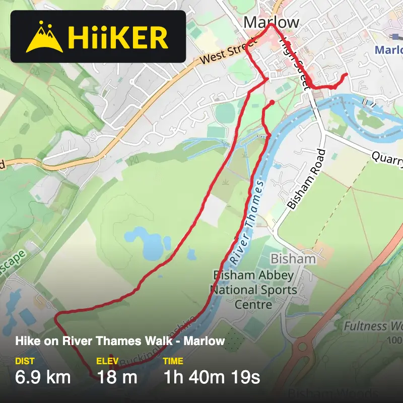 A map preview of the recording Hike on River Thames Walk - Marlow.