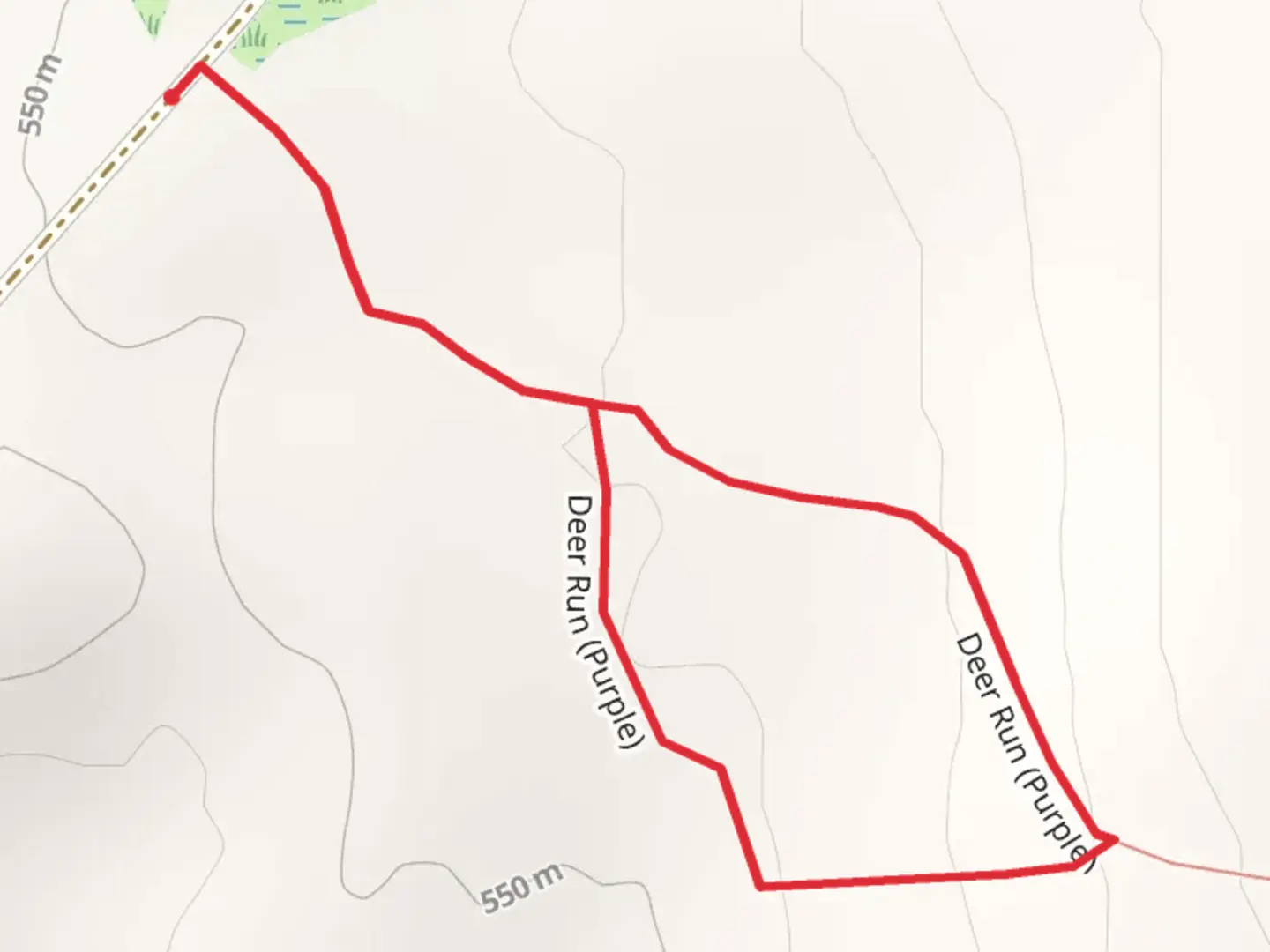 An image depicting the trail Deer Run - Purple Loop and its surrounding area.