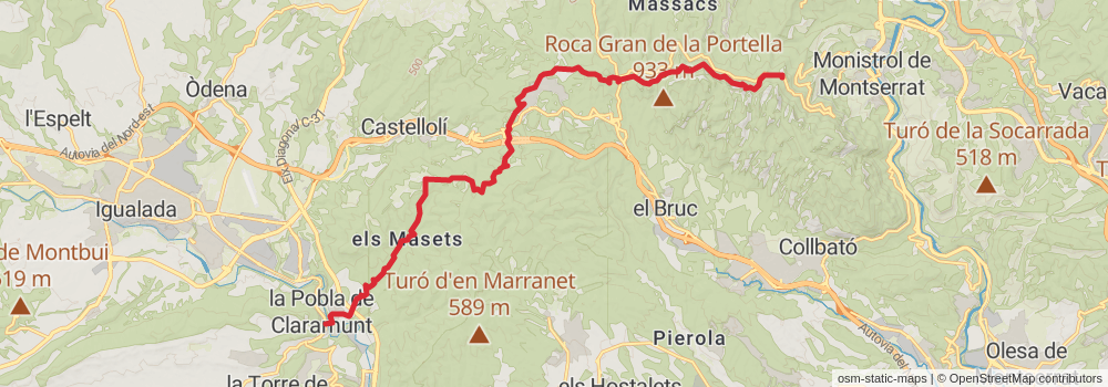 GR 172 De Bellprat to la Mussara stage 10 Map