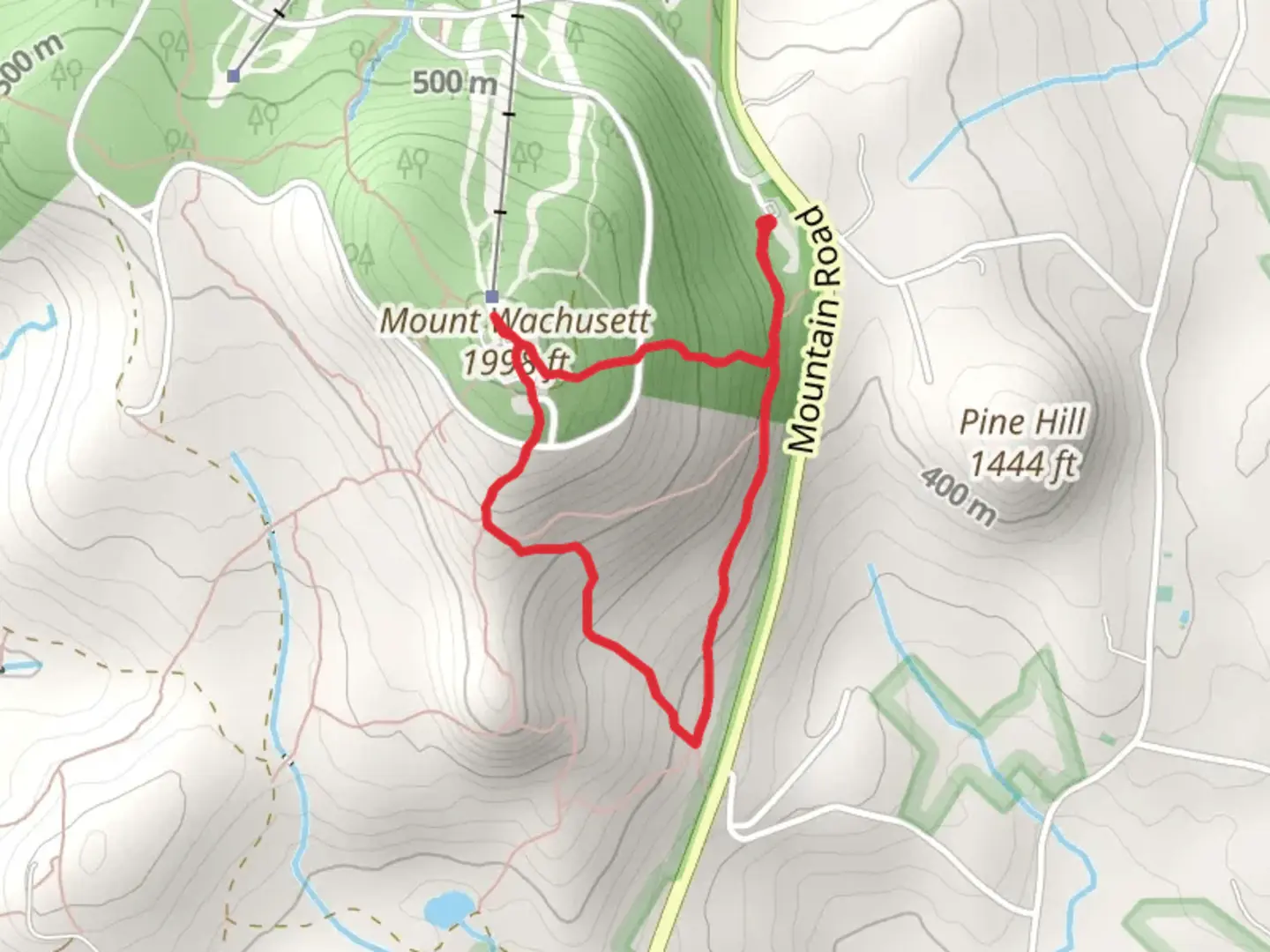 An image depicting the trail Bicentennial Trail and Mount Wachusett Loop Trail and its surrounding area.