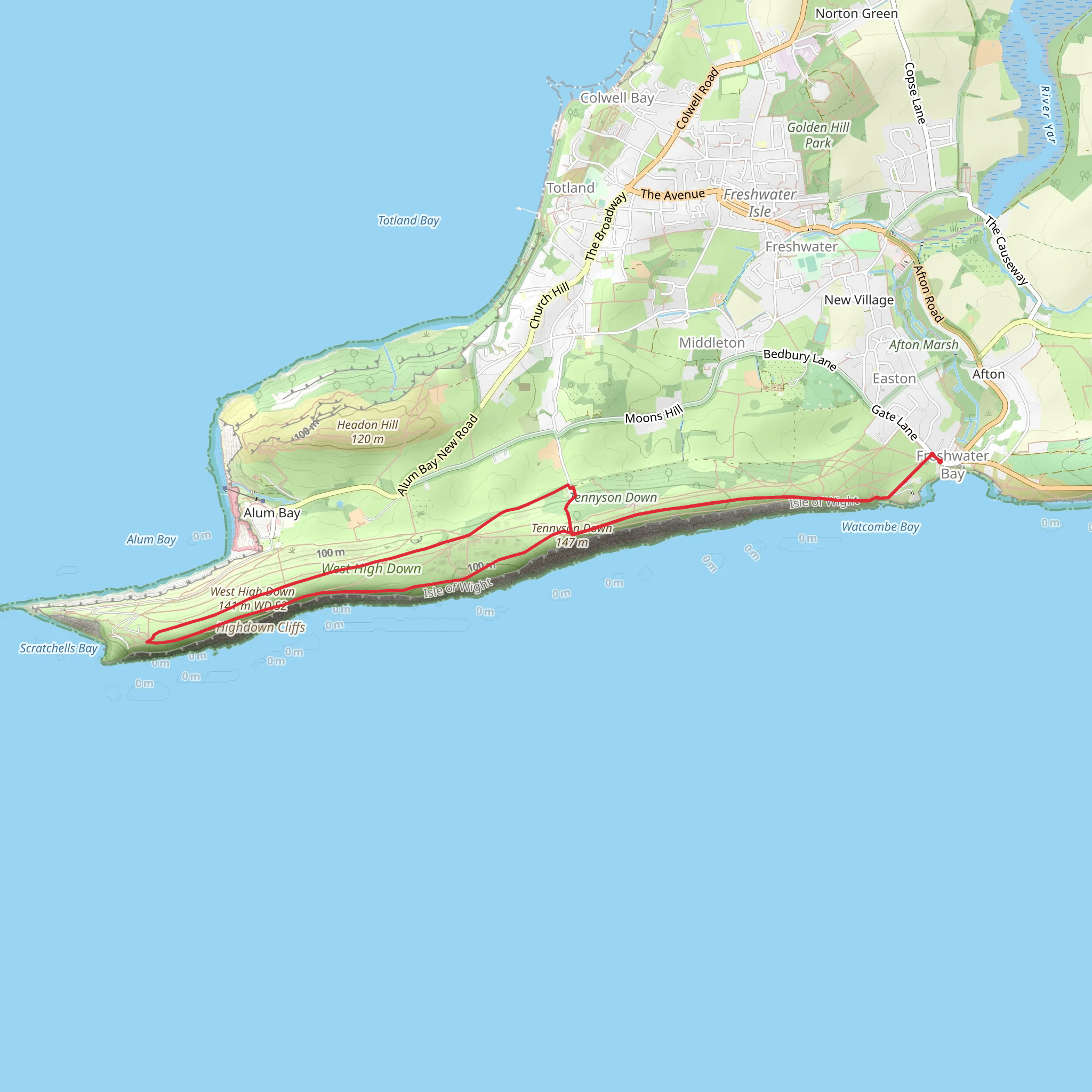 The Needles and Tennyson's Monument from Freshwater Bay mobile static map