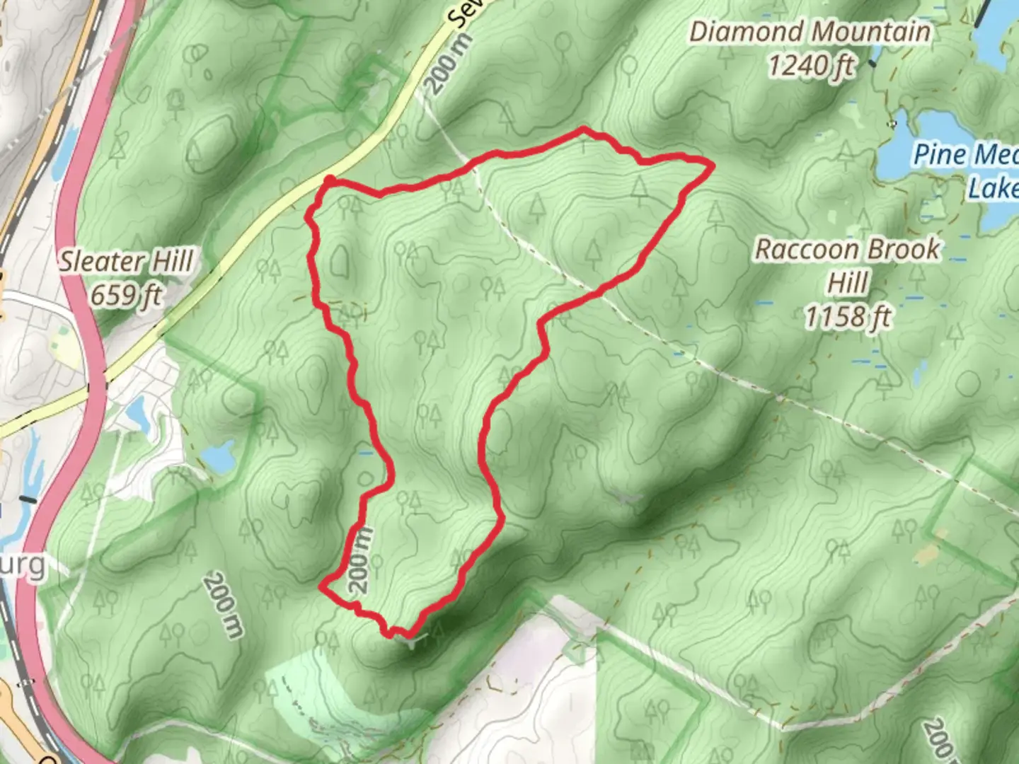 An image depicting the trail Seven Hills Trail and Stony Brook Trail Loop and its surrounding area.