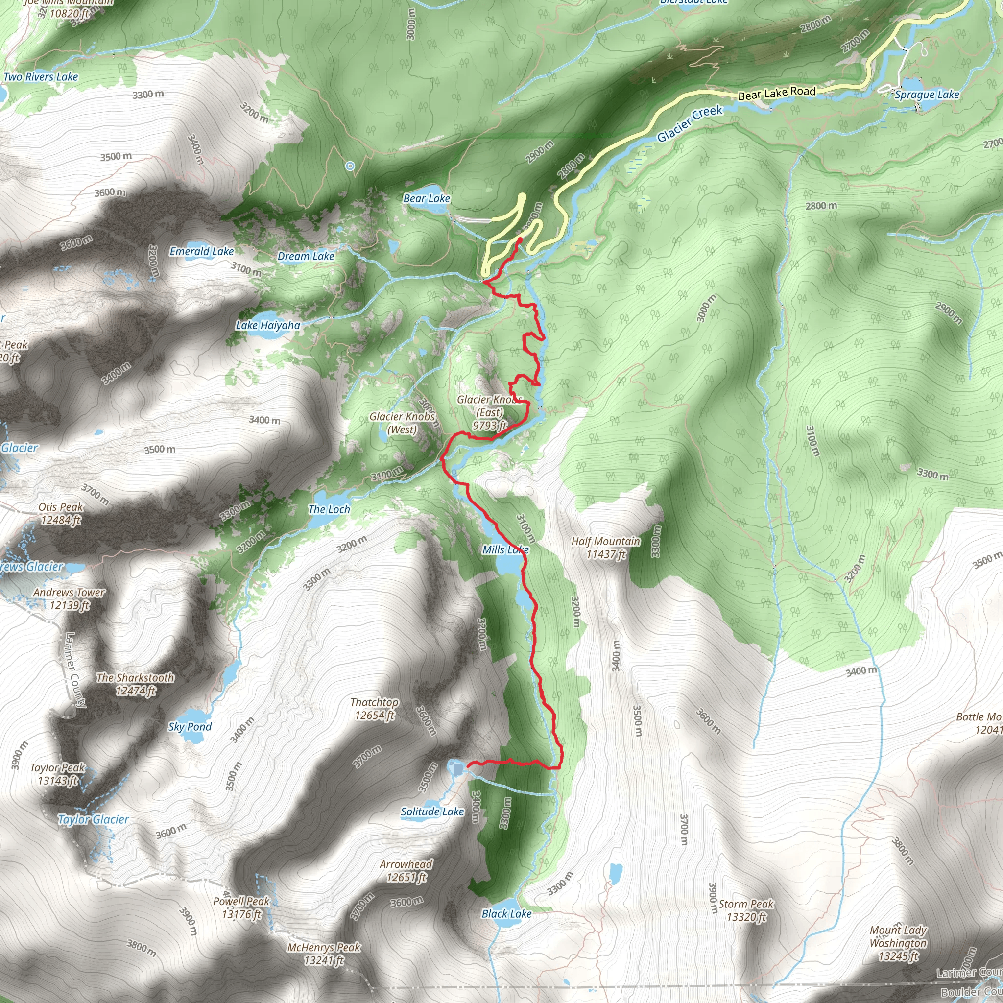 Shelf Lake via Mills and Jewel Lake Trail mobile static map