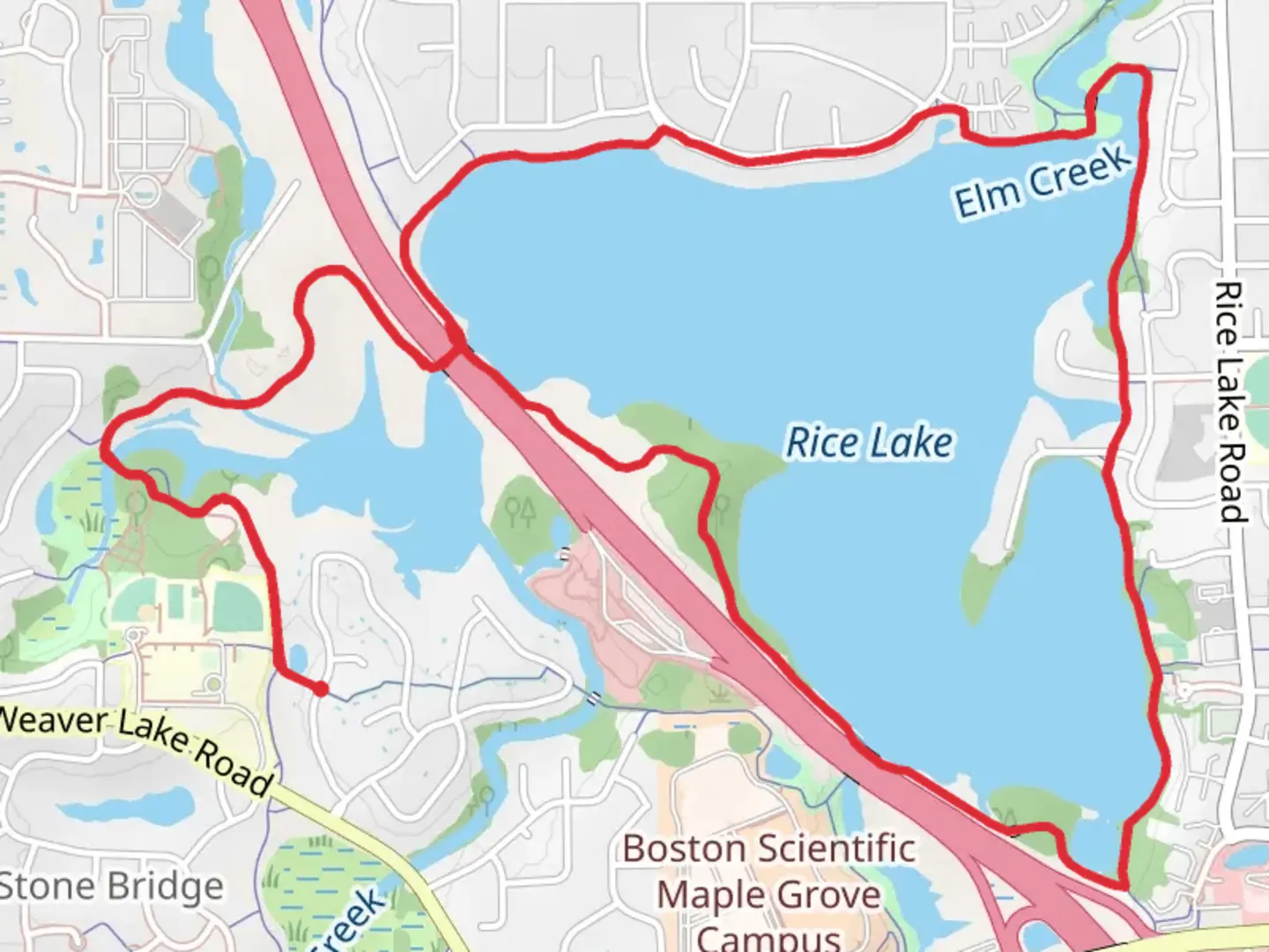 An image depicting the trail Rice Lake Loop and its surrounding area.