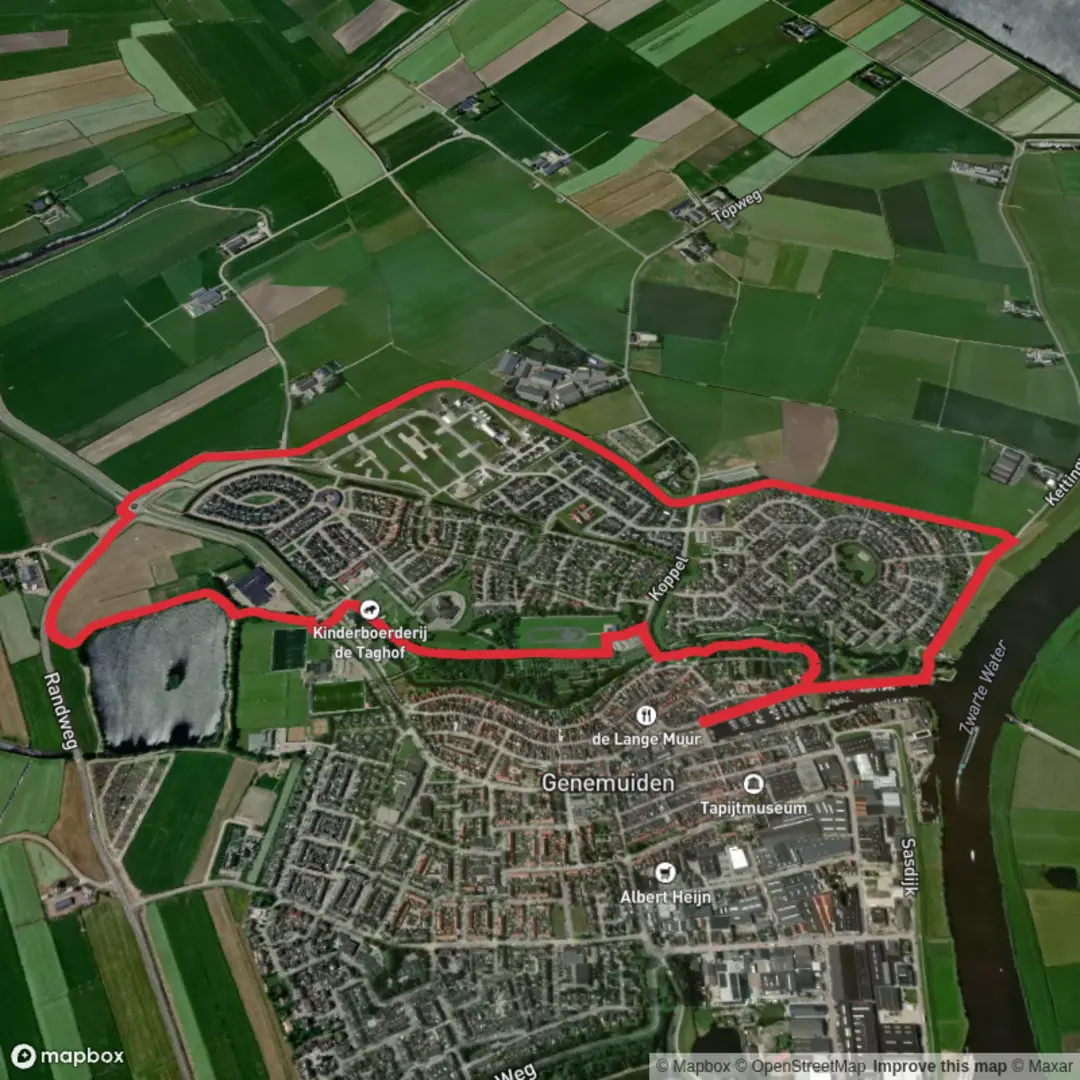 An image depicting the trail Varkensgat via Greentedijk and its surrounding area.