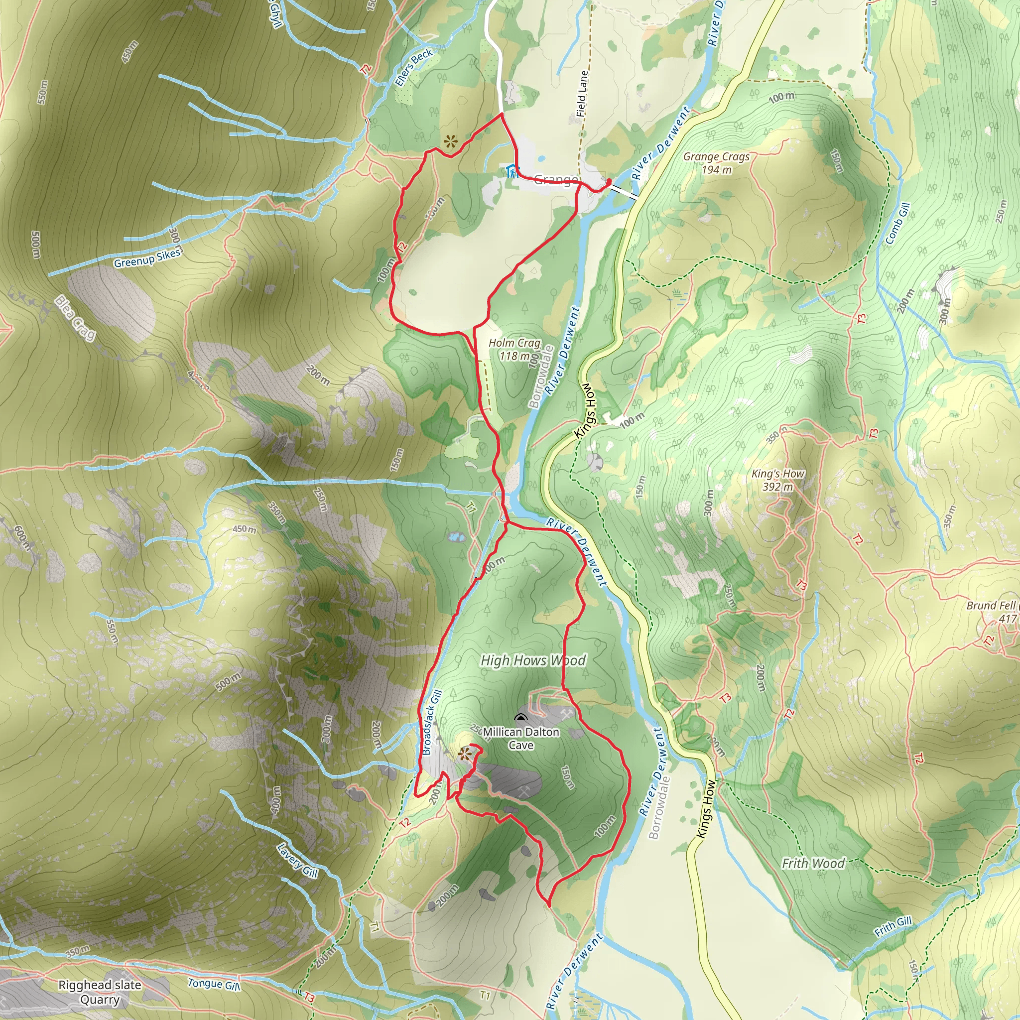 Grange, Castle Crag and Low and High Hows Wood mobile static map