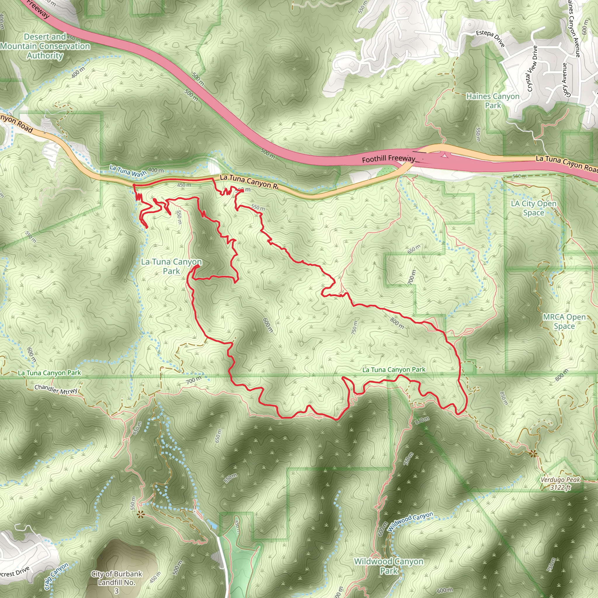 La Tuna Canyon Loop Trail mobile static map