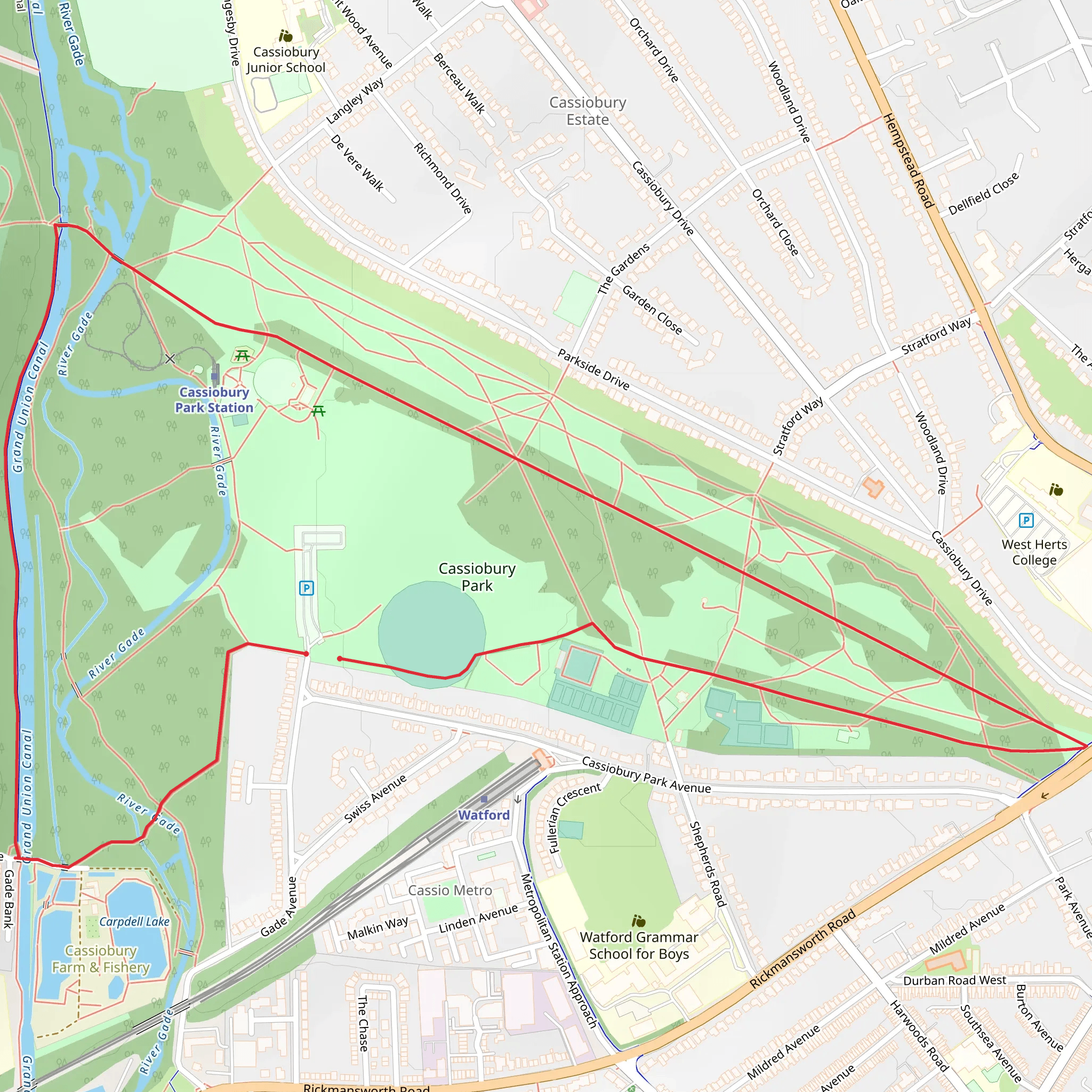 Cassiobury Park Loop mobile static map