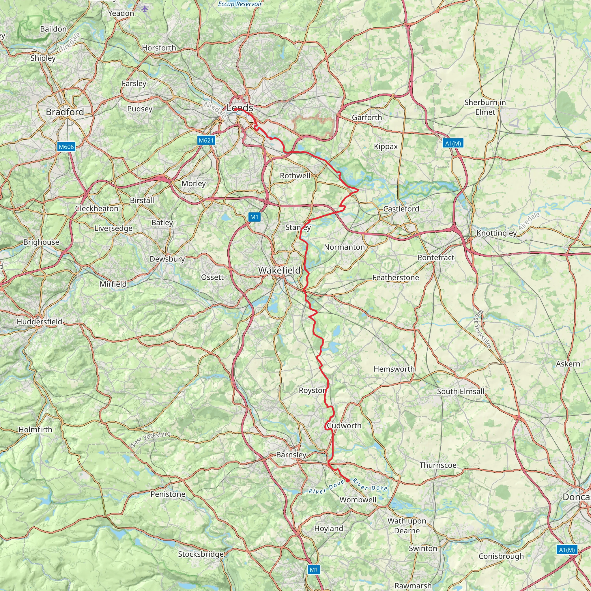 Wombwell to Leeds via Trans Pennine Trail mobile static map