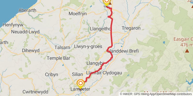 Caerhun to Carmarthen via Wales Coast Path stage 11 Map