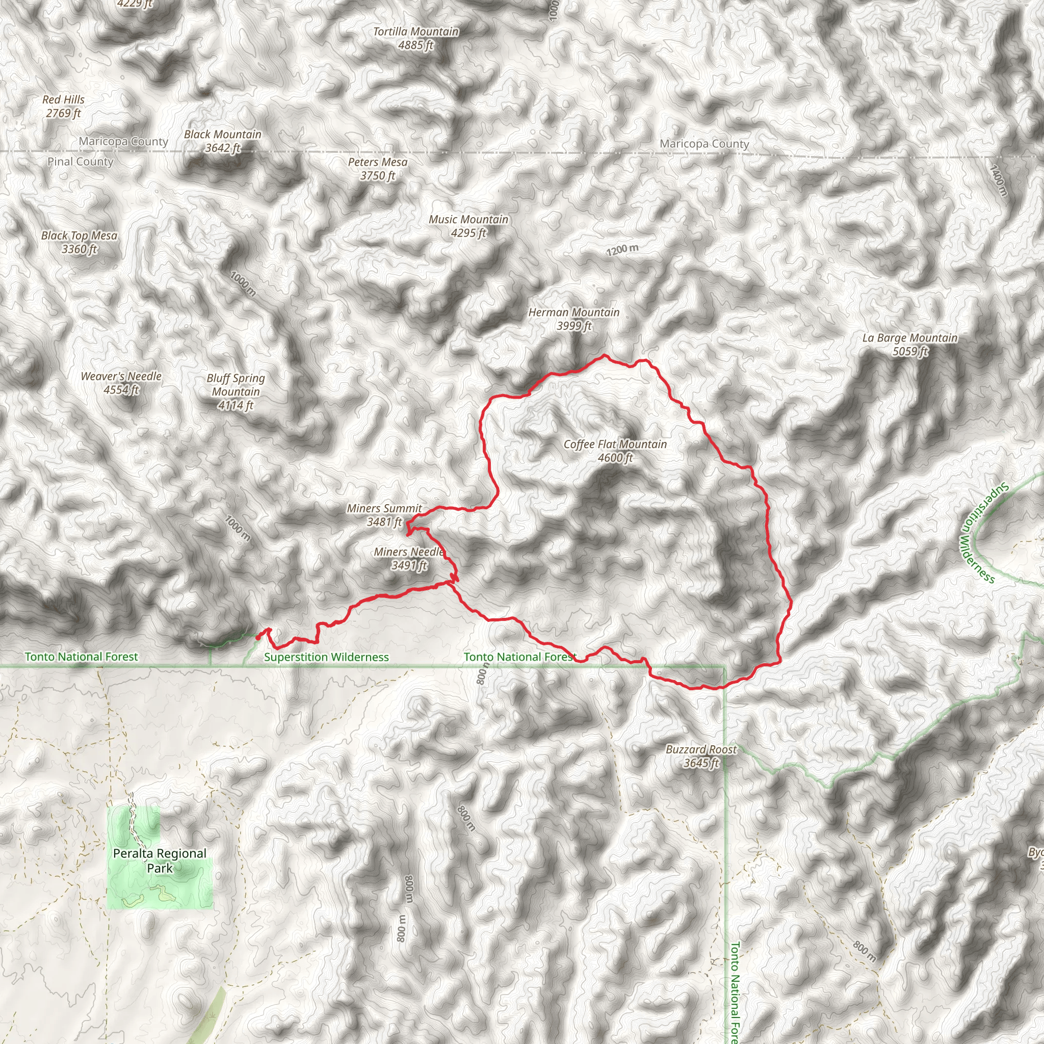 Miners Summit and Herman Mountain via Red Tanks Trail mobile static map