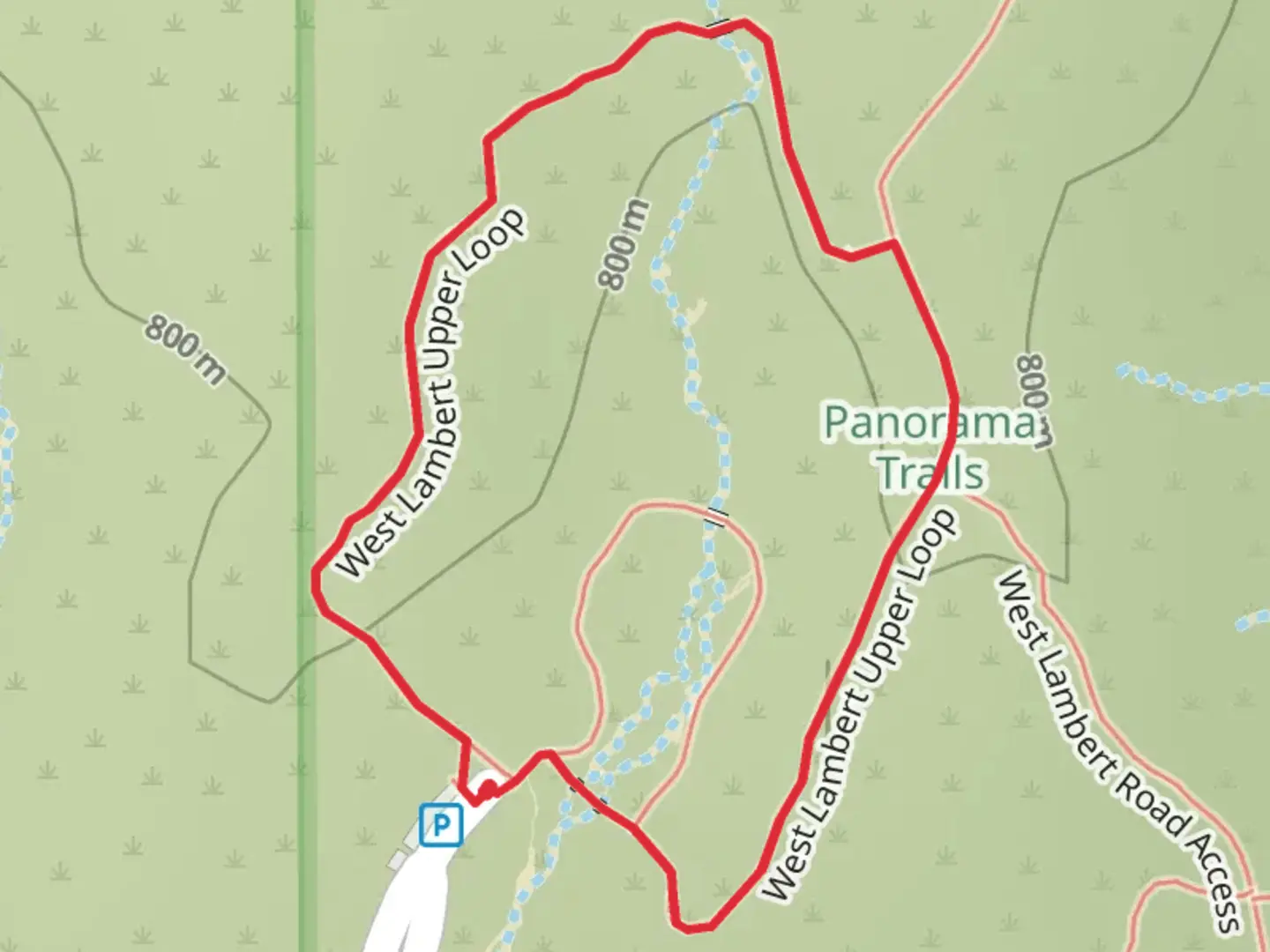 An image depicting the trail West Lambert Upper Loop and its surrounding area.