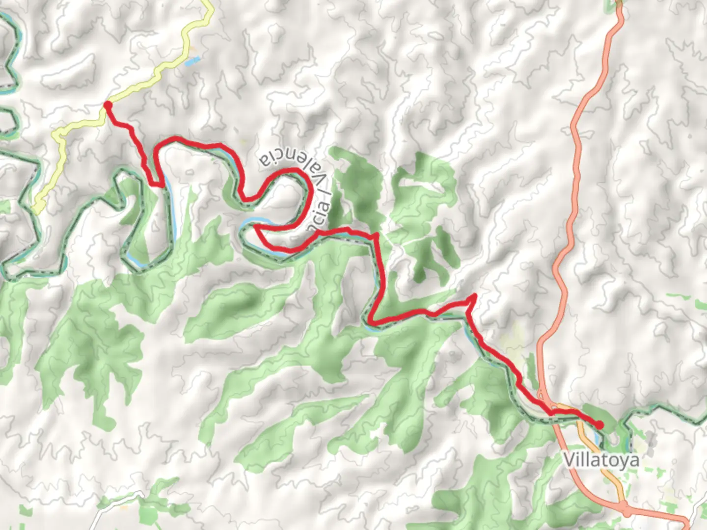 An image depicting the trail Fuente Podrida Baths - El Tete PR CV 346 and its surrounding area.