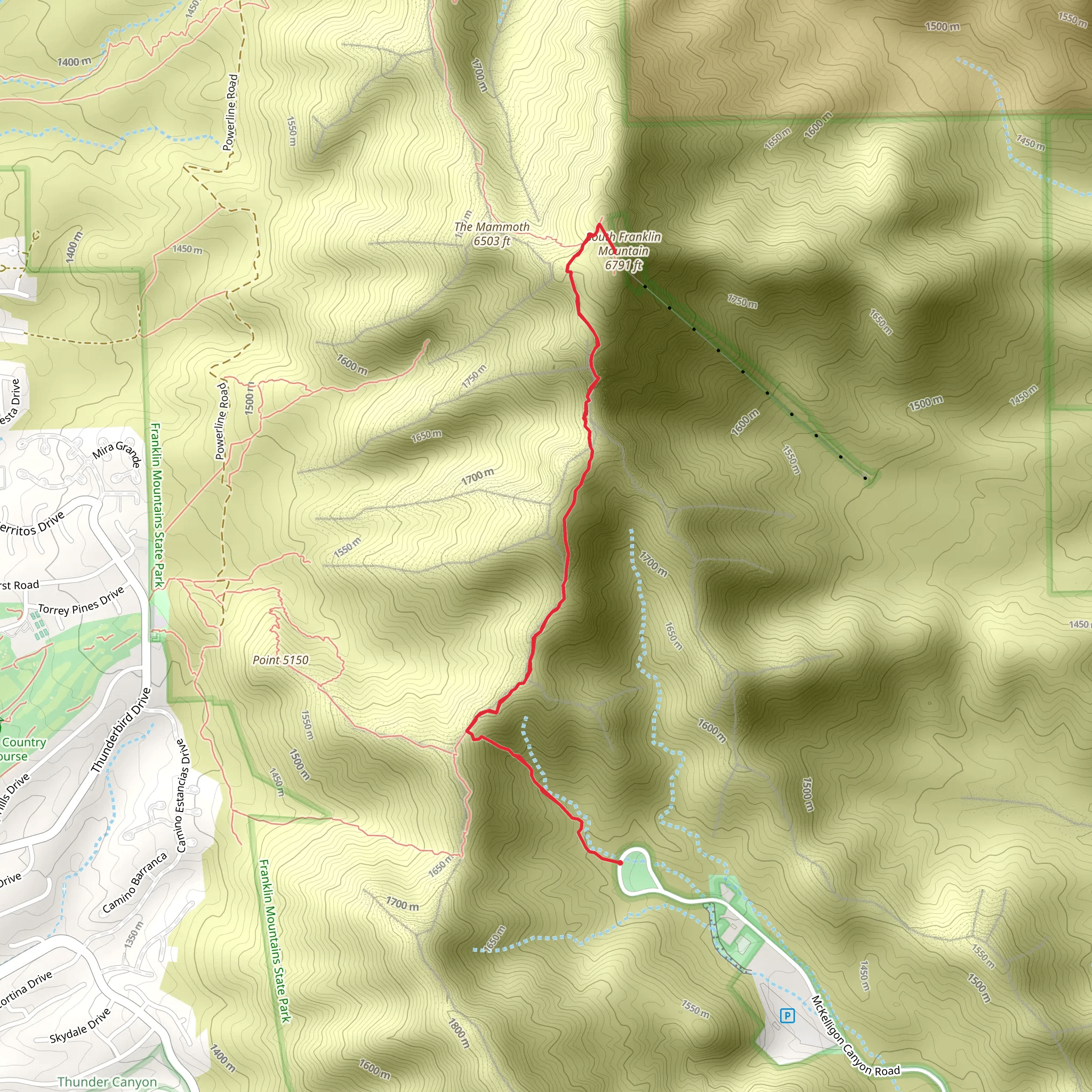 South Franklin Mountain via Ron Coleman Trail mobile static map