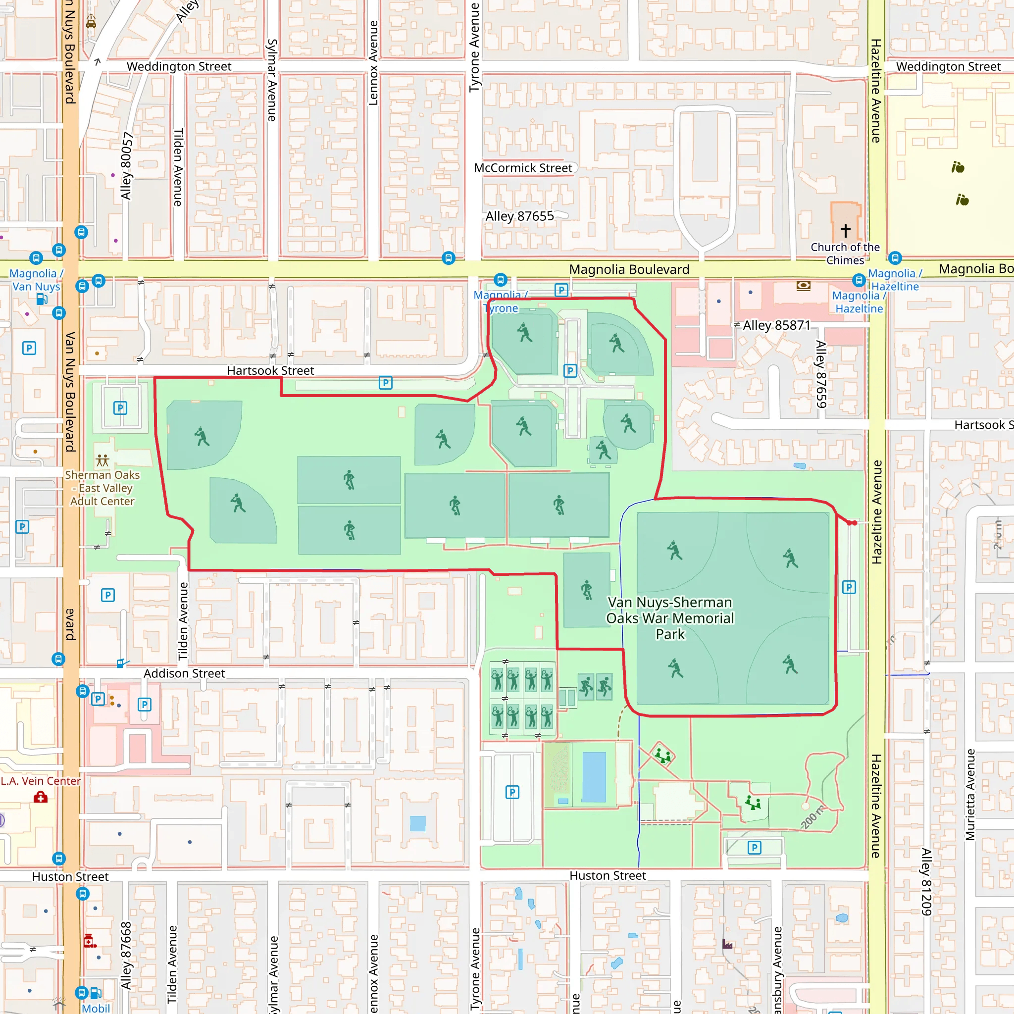 Van Nuys Sherman Oaks War Memorial Park Loop mobile static map