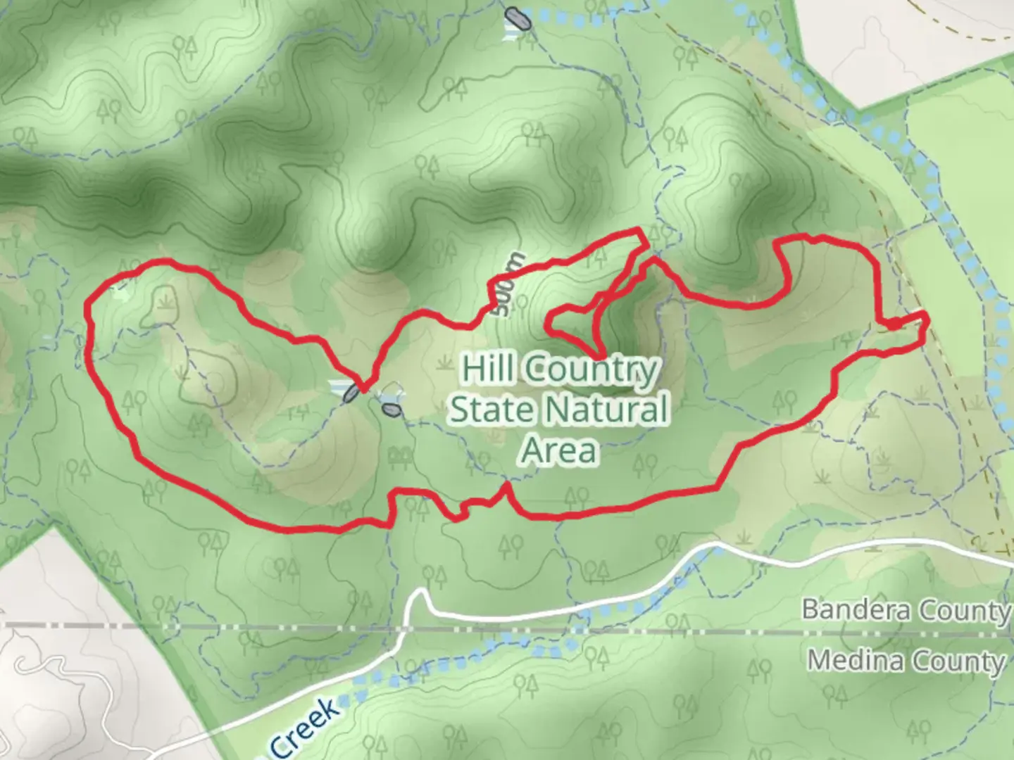 An image depicting the trail Spring Branch Trail and Wilderness Trail Loop and its surrounding area.