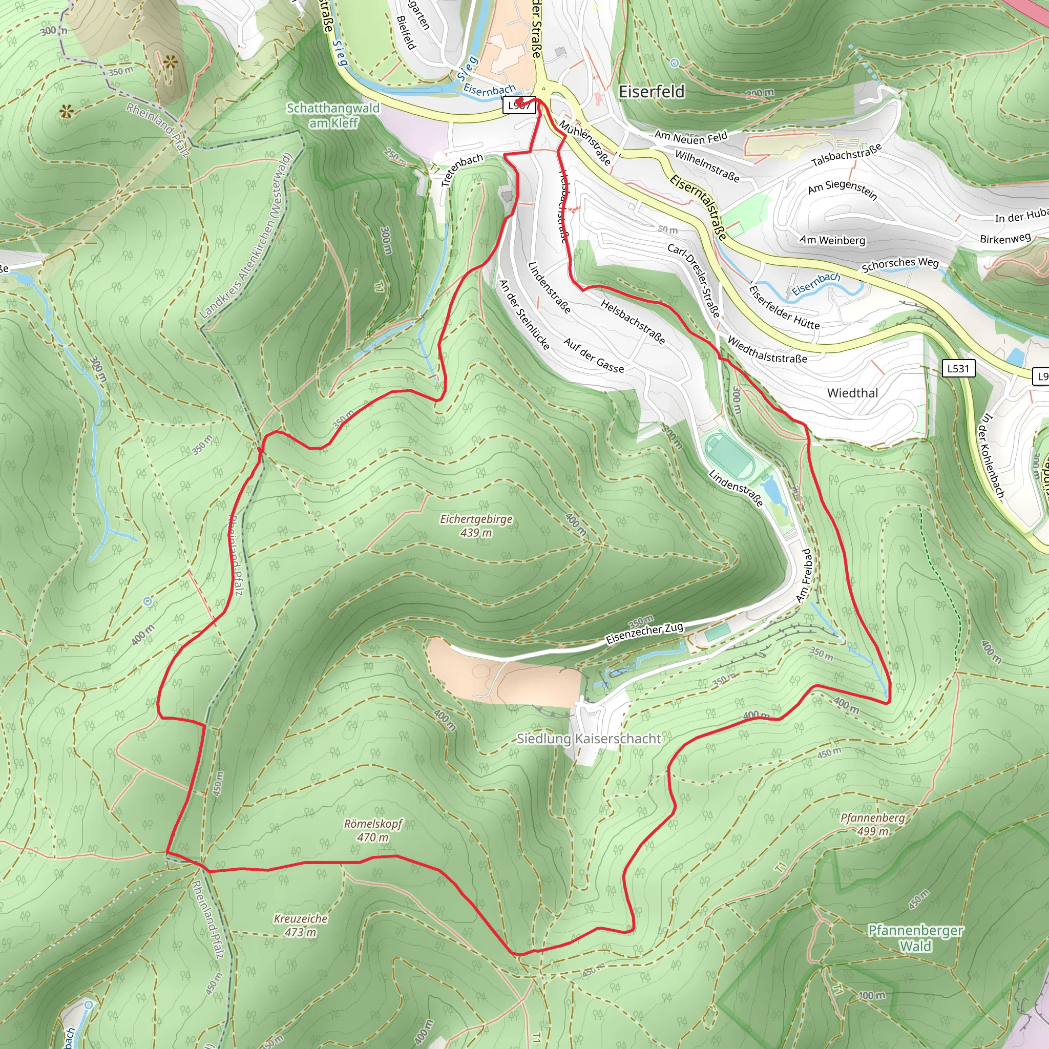 Romelskopf and Siedlung Kaiserschacht Loop mobile static map