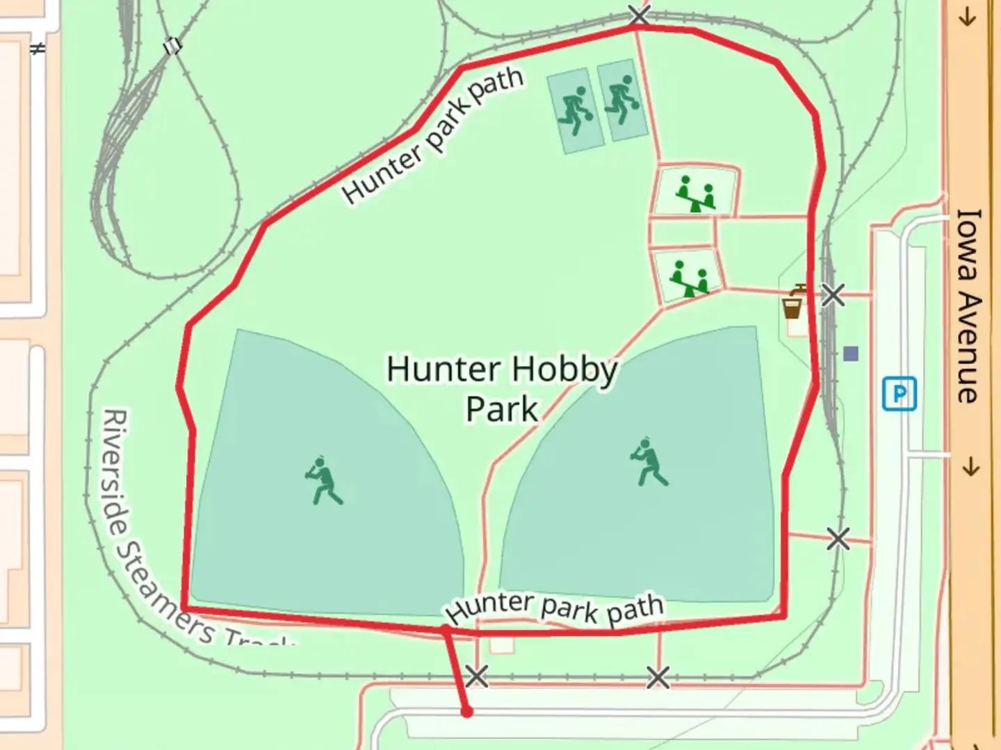 An image depicting the trail Hunter Hobby Park Loop and its surrounding area.