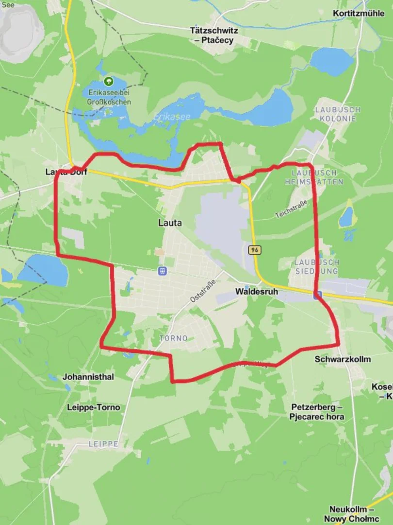 An image depicting the trail Waldesruh and Lauta Loop and its surrounding area.