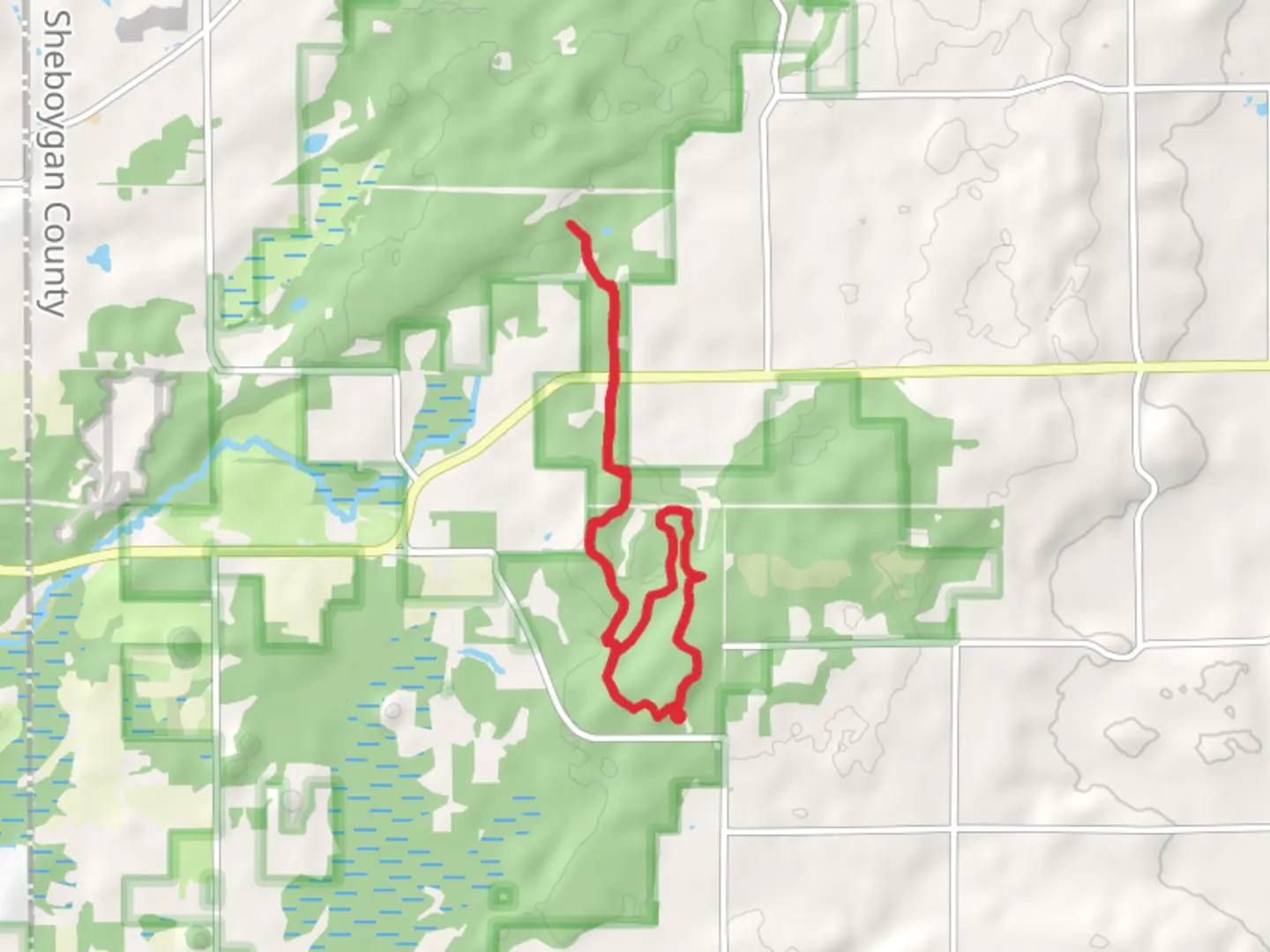 An image depicting the trail Ice Age Trail and Parnell Tower Trail Loop and its surrounding area.
