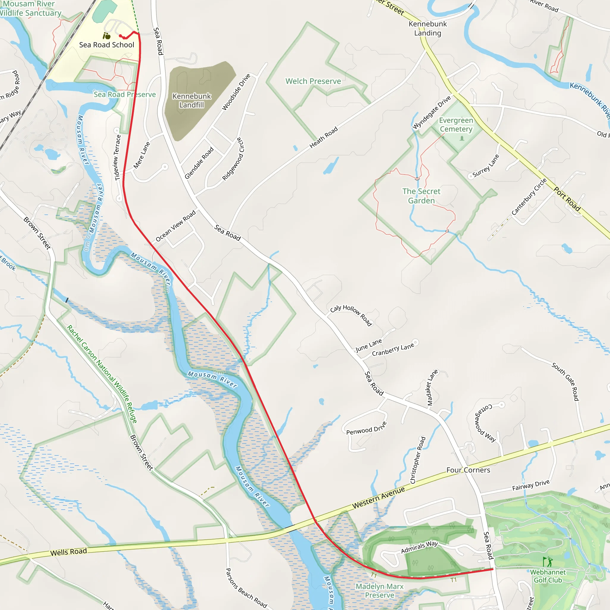 Webhannet Golf Club from Kennebunk Bridle Path mobile static map