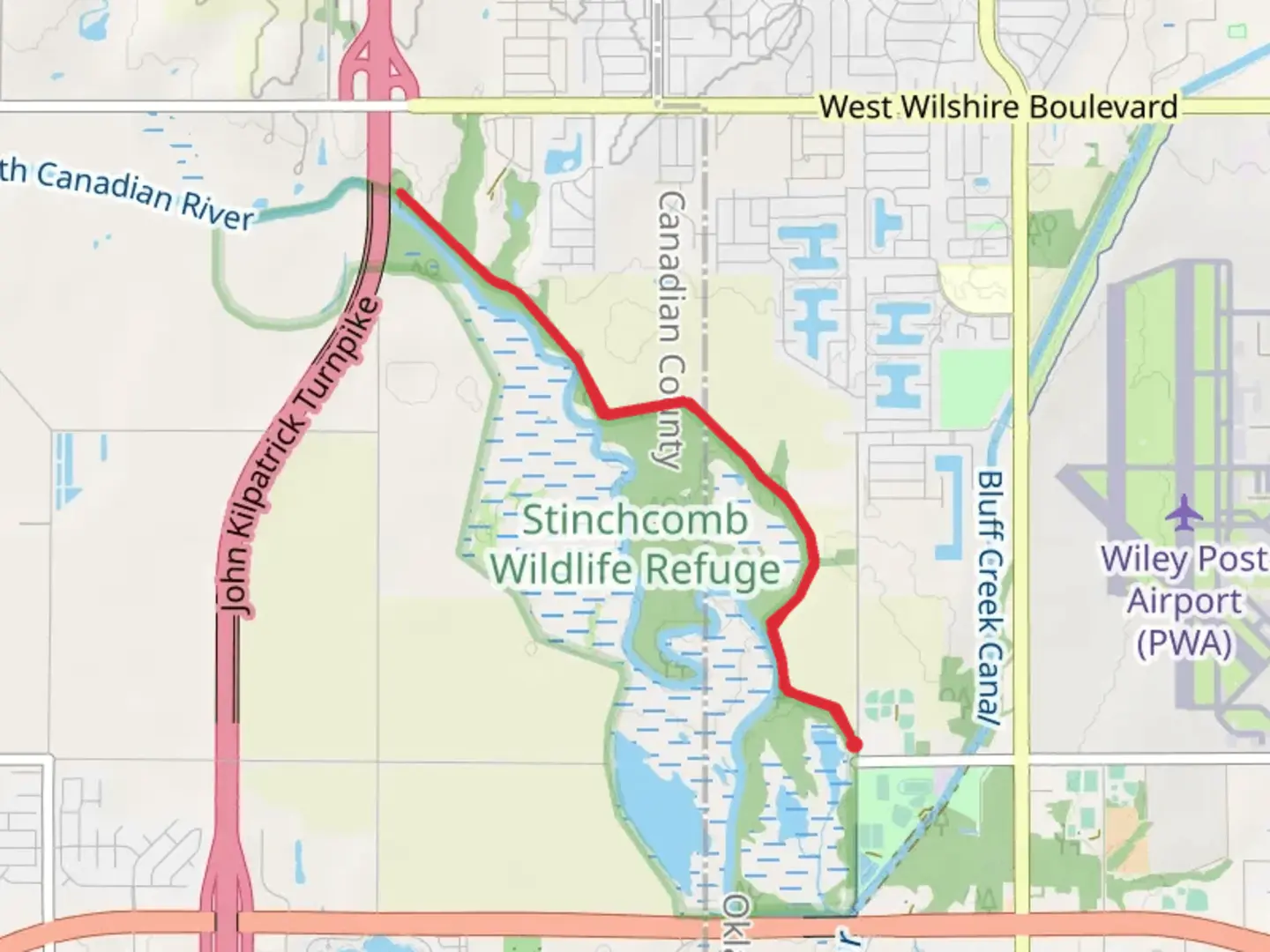 An image depicting the trail River Road - North Canadian River and its surrounding area.