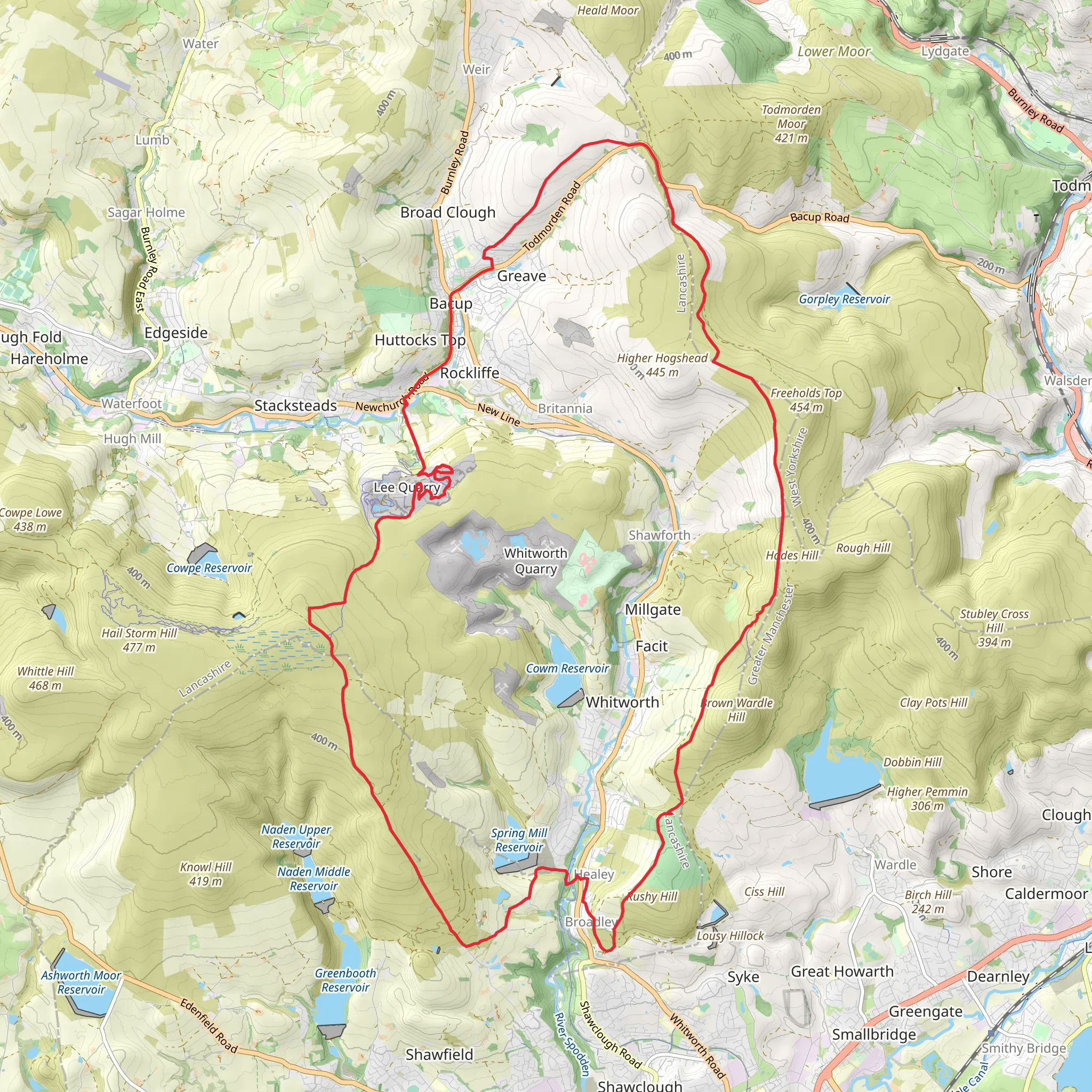 Bacup, Sharneyford and Healey Loop mobile static map